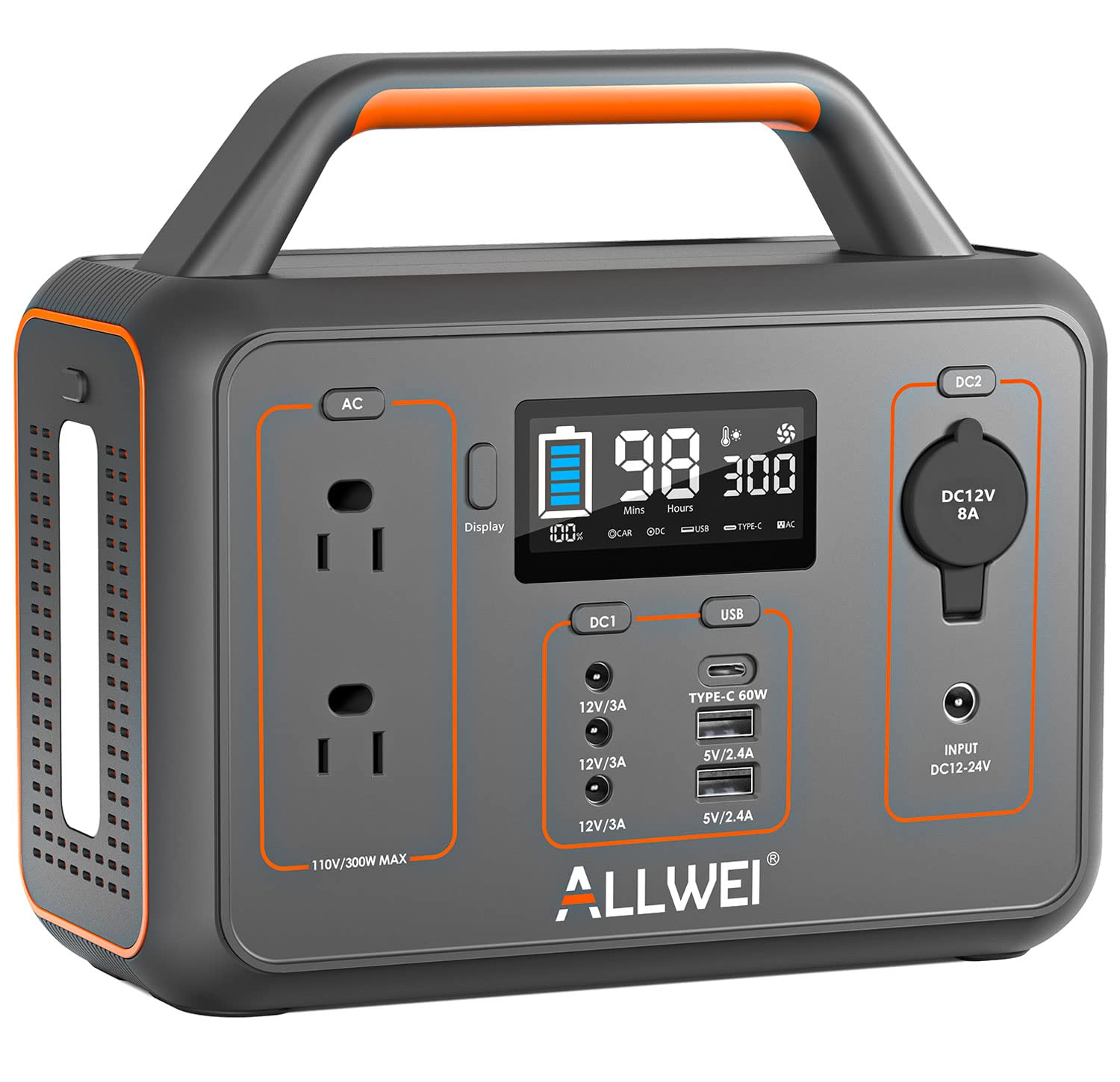 ALLWEI Portable Power Station 300W, 280Wh Solar Generator with 110V Pure Sine Wave AC Outlet, Backup Lithium Battery Generator for CPAP Outdoor RV Camping Emergency Home Use