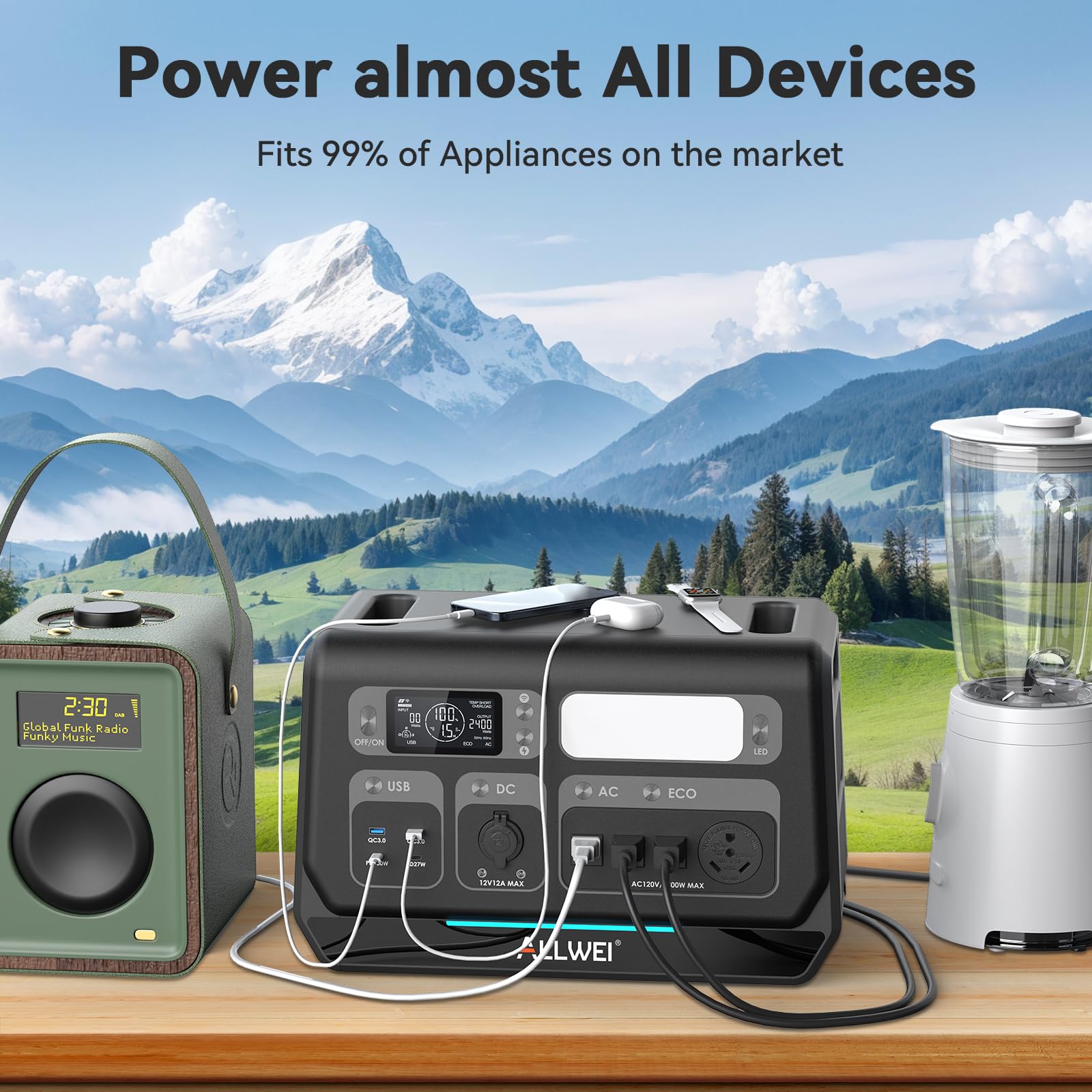 ALLWEI Portable Power Station 300W, 280Wh Solar Generator with 110V Pure Sine Wave AC Outlet, Backup Lithium Battery Generator for CPAP Outdoor RV Camping Emergency Home Use