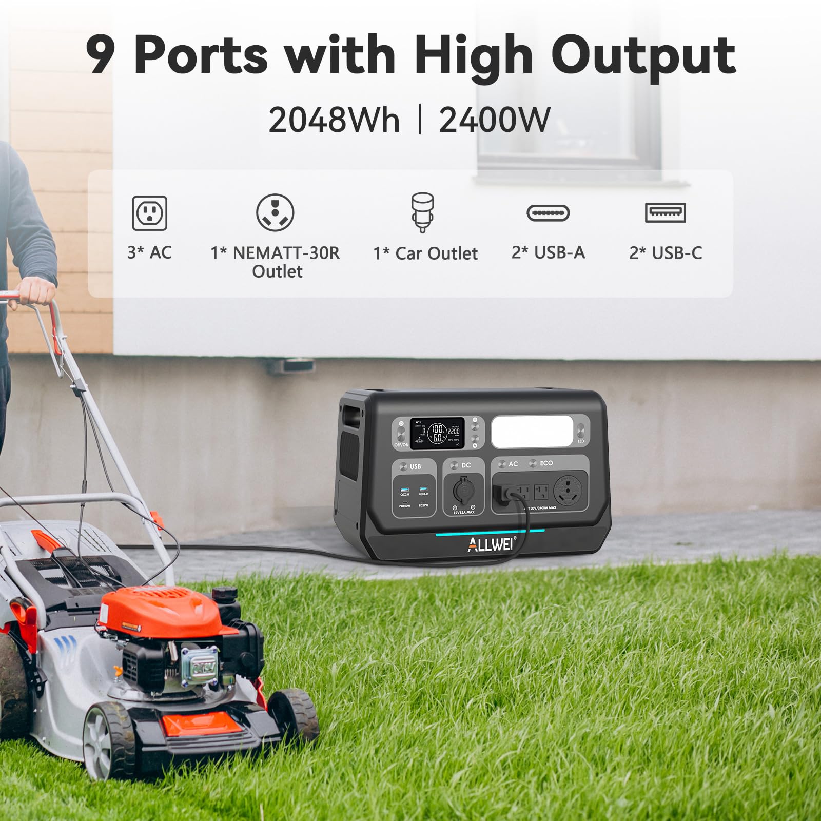 ALLWEI Portable Power Station 300W, 280Wh Solar Generator with 110V Pure Sine Wave AC Outlet, Backup Lithium Battery Generator for CPAP Outdoor RV Camping Emergency Home Use