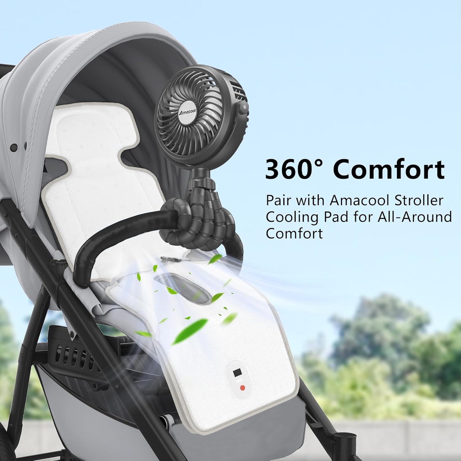 AMACOOL Battery Operated Stroller Fan Flexible Tripod Clip On Fan with 3 Speeds and Rotatable Handheld Personal Fans for Car Seat Crib Bike Treadmill (Black)