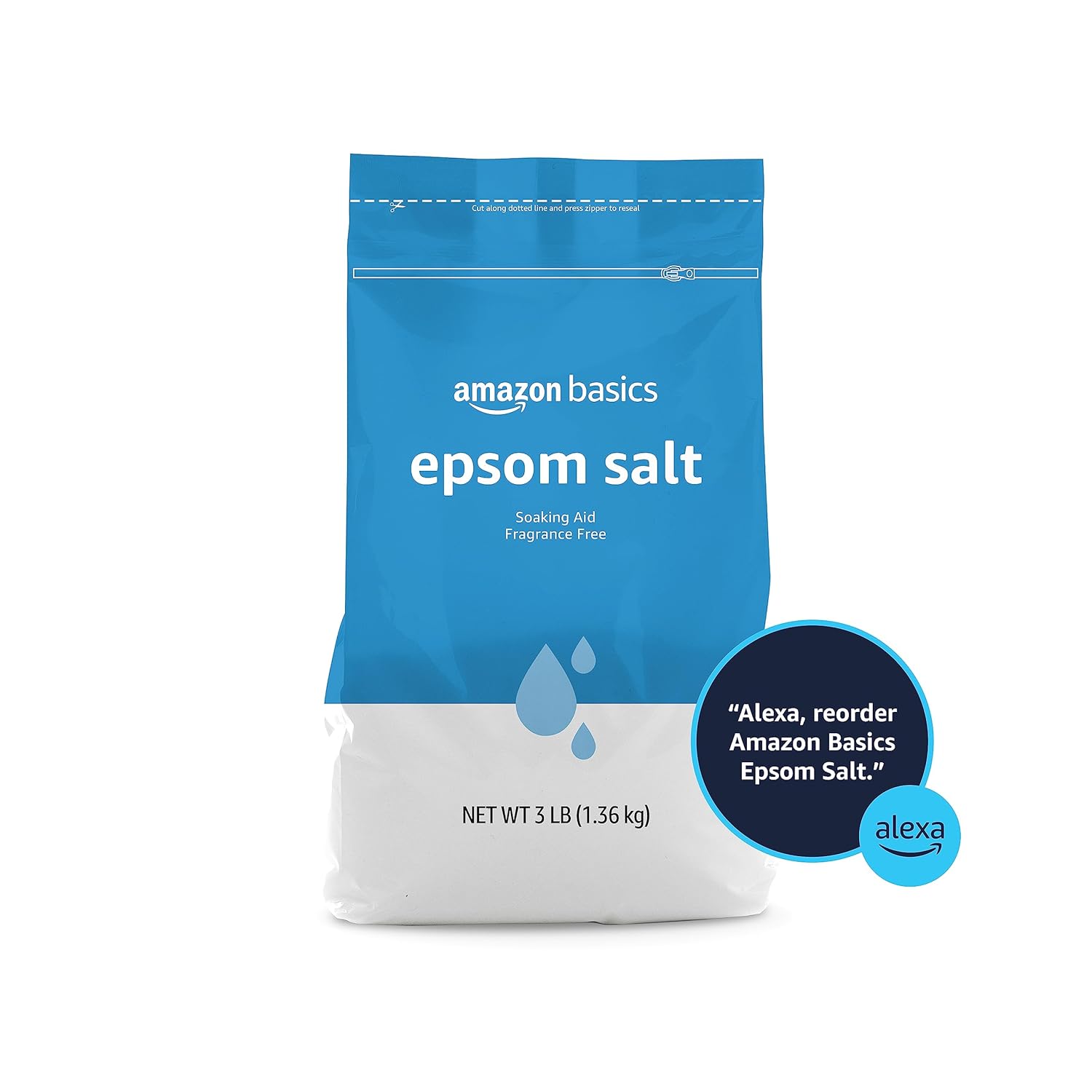 Amazon Basics Epsom Salt Soak, Unscented, Magnesium Sulfate USP, Muscle and Feet Relaxation, Soothing, 3 Pound, Pack of 1