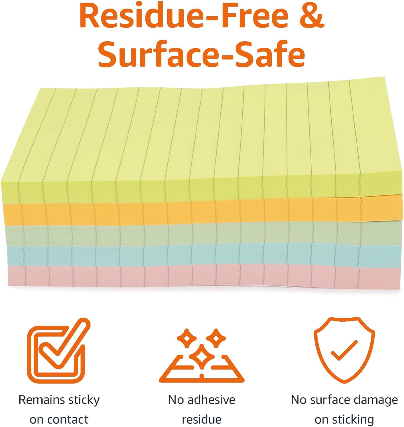 Amazon Basics Sticky Note Pads for Home and School Organization, Lined, Rectangular, 4x6, Assorted Colors, Pack of 5