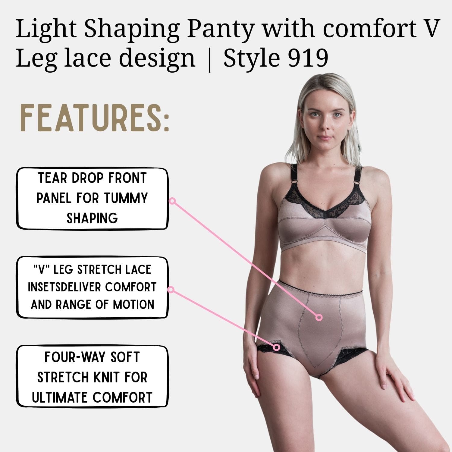 Light Shaping Panty with comfort V Leg lace design | Style 919