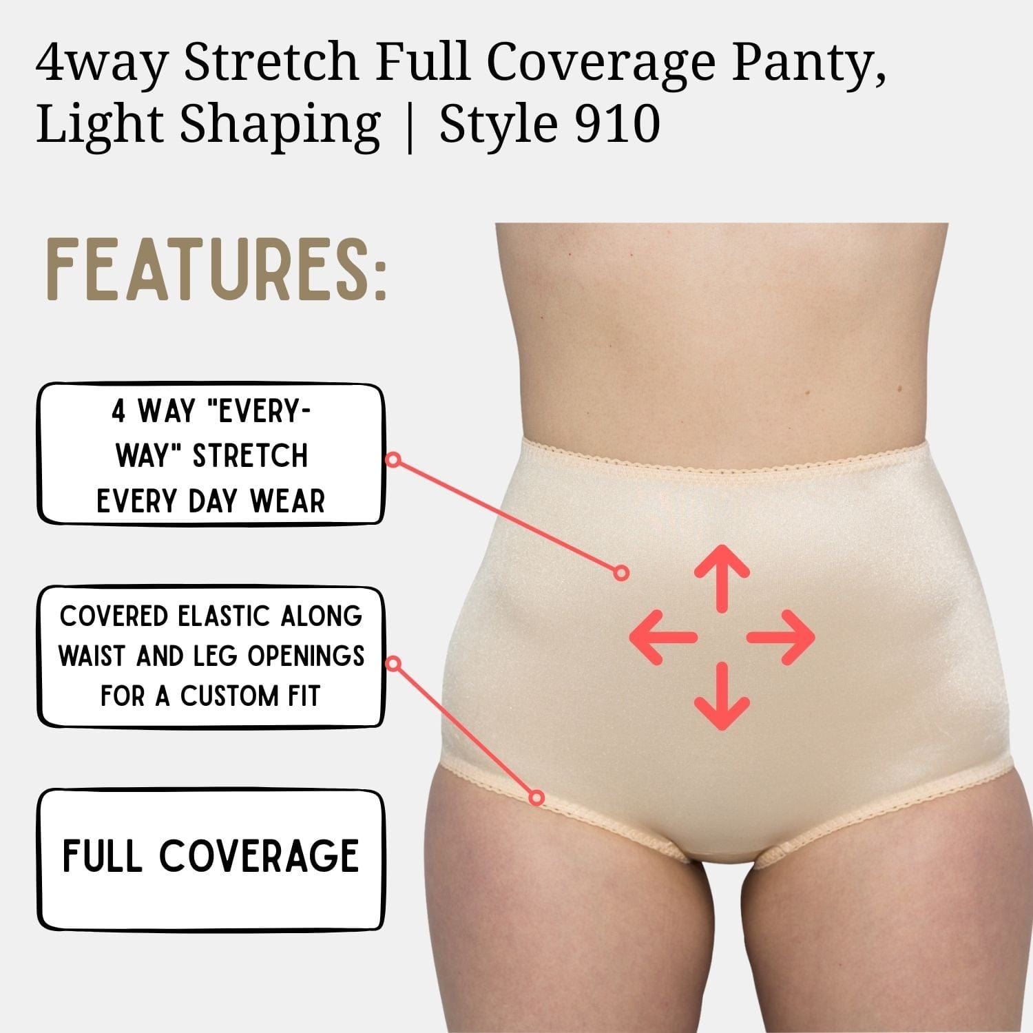 4way Stretch Full Coverage Panty, Light Shaping | Style 910