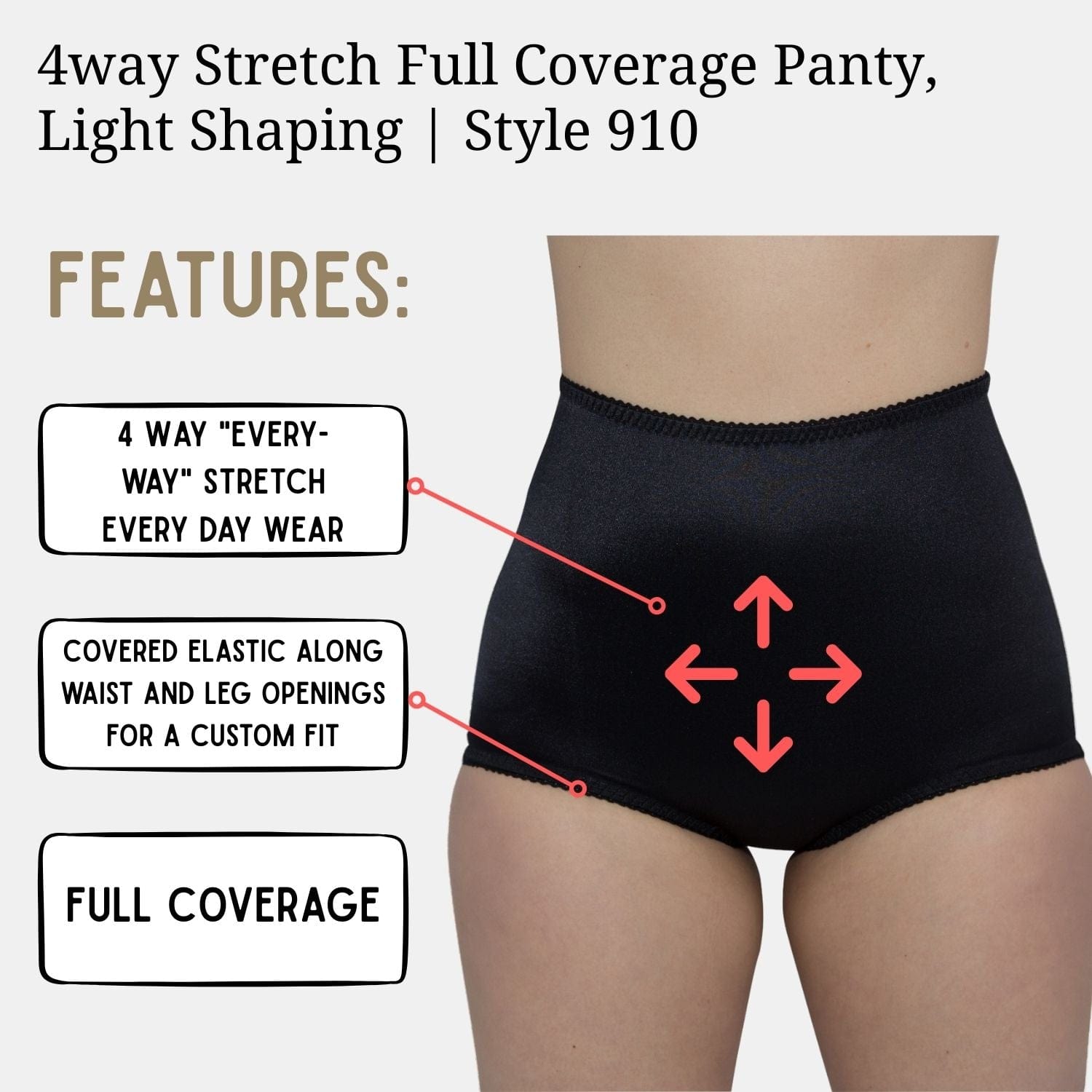 4way Stretch Full Coverage Panty, Light Shaping | Style 910