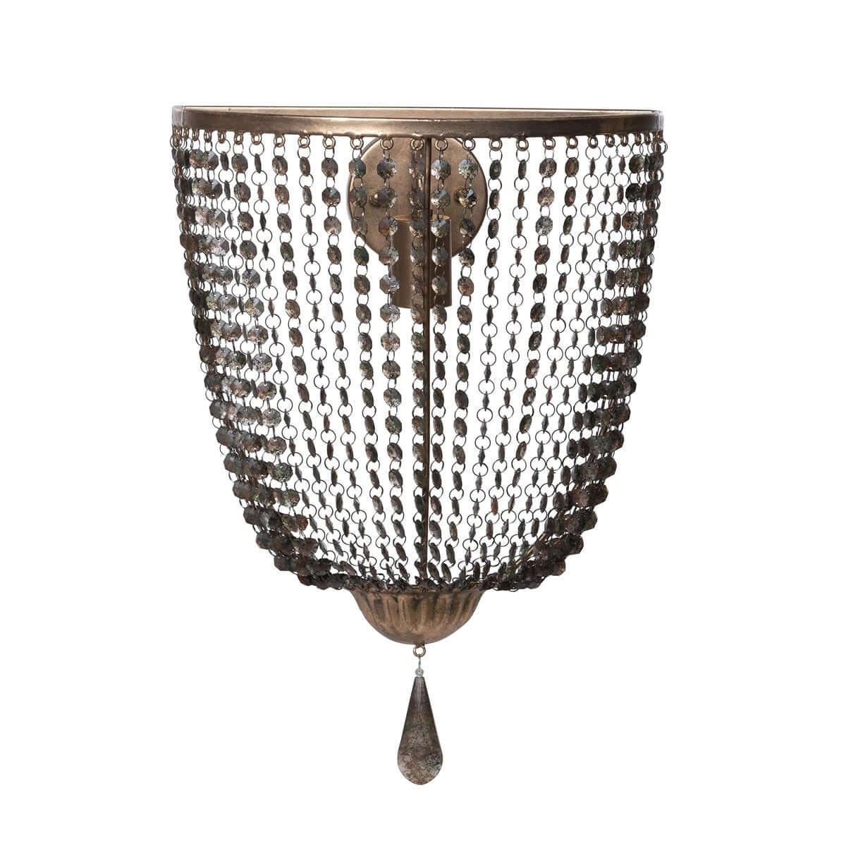 Antique Gold Crystal Wall Sconce with Vintage Chain Shade