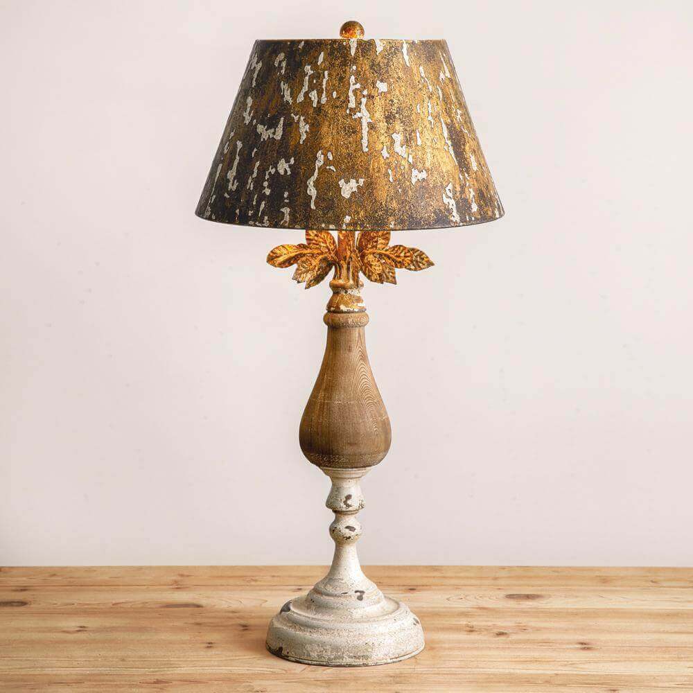 Antique Gold Table Lamp with Distressed Wood Base