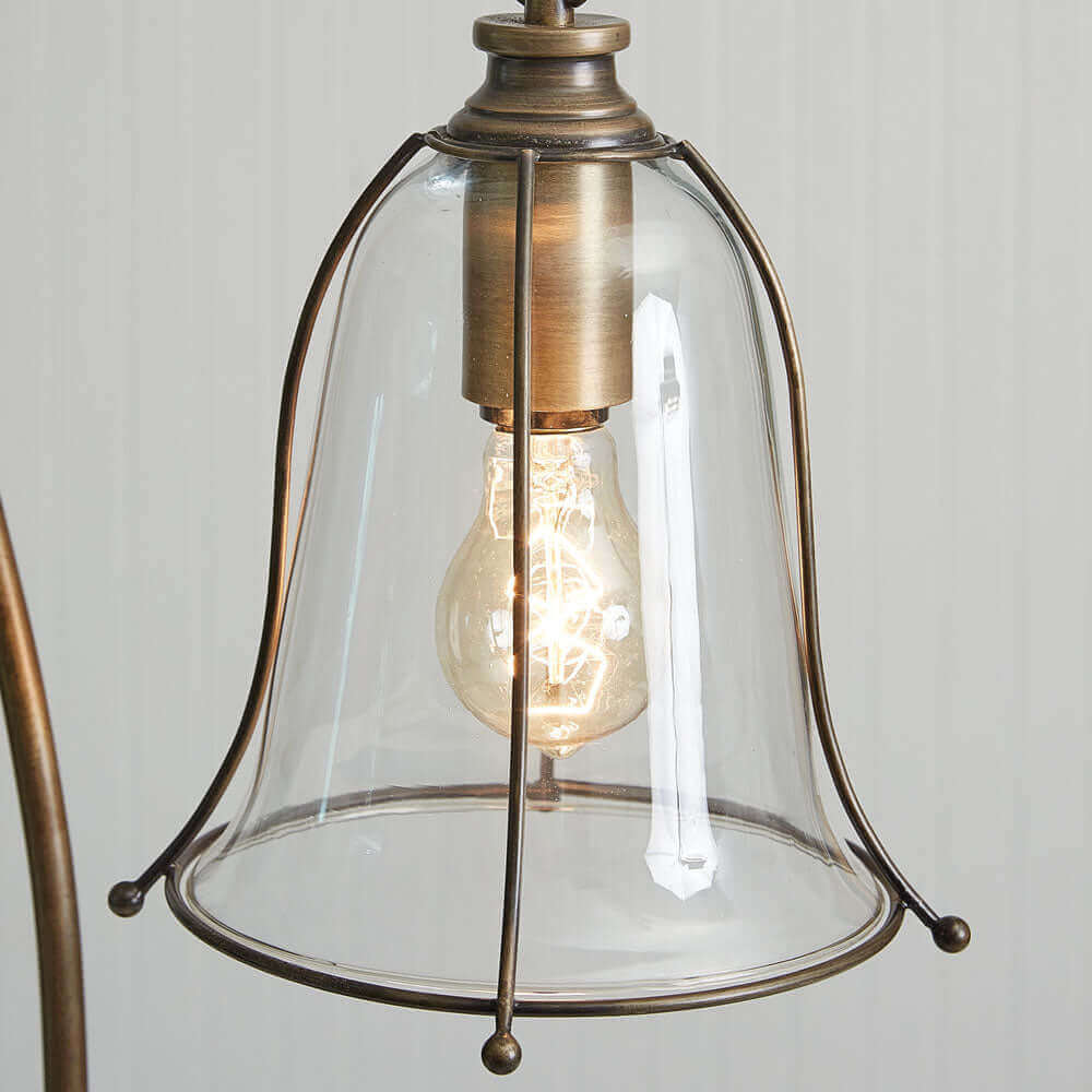 Vintage Brass Table Lamp with Glass Bell Shade