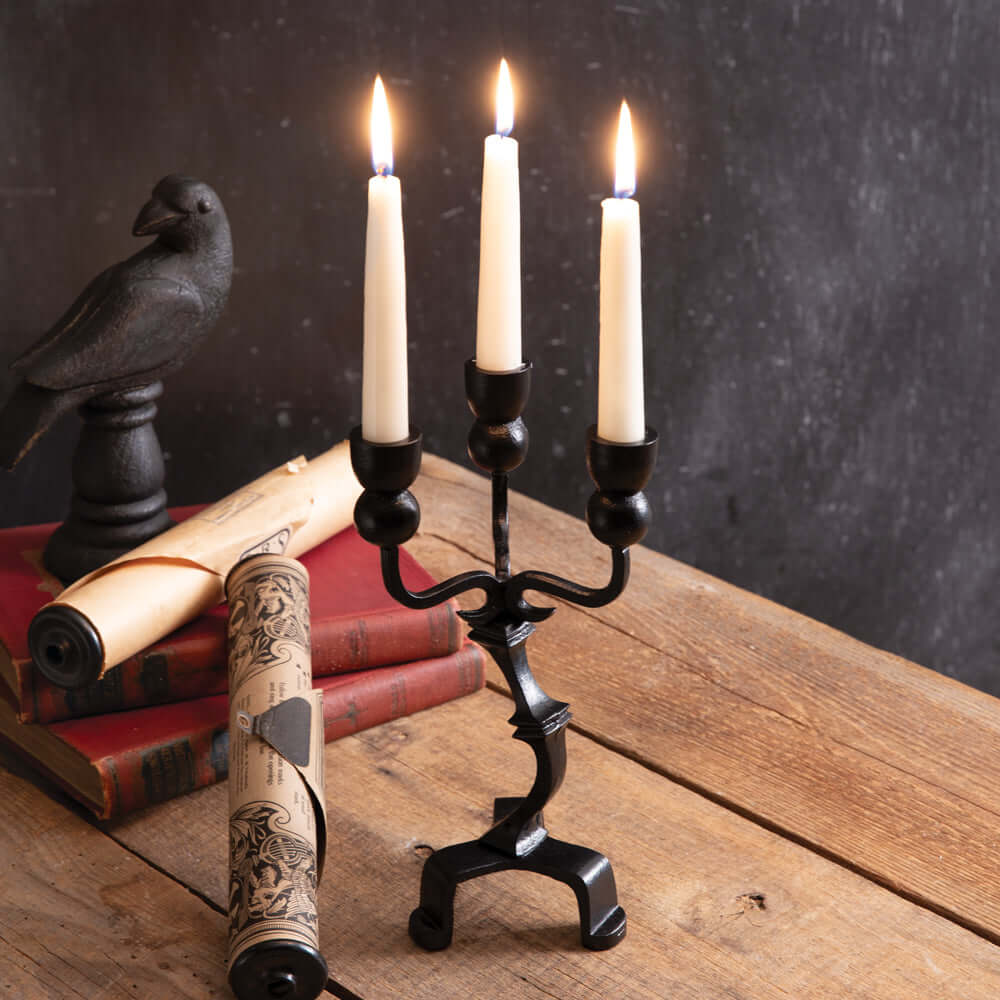 Antique Black Iron Gothic Candelabra for Halloween Centerpiece