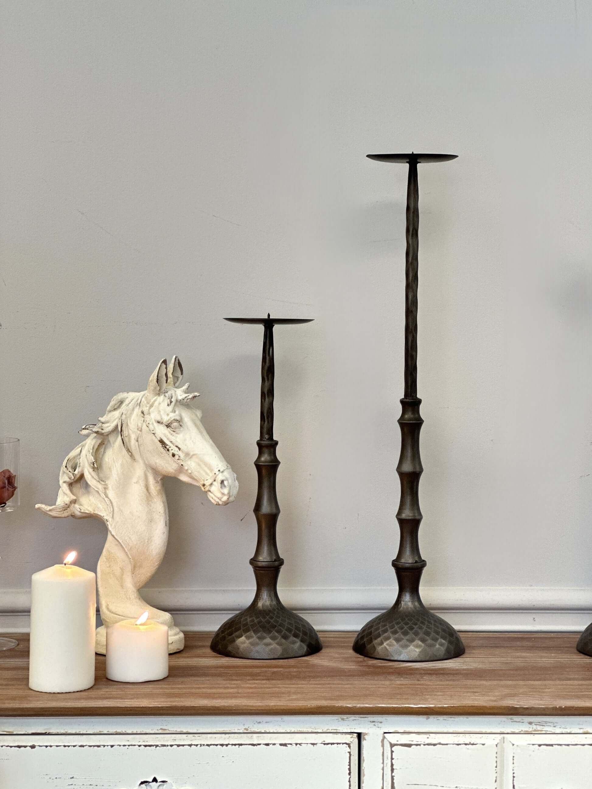 Antique Bronze Hammered Metal Candle Holders for Pillar Candles