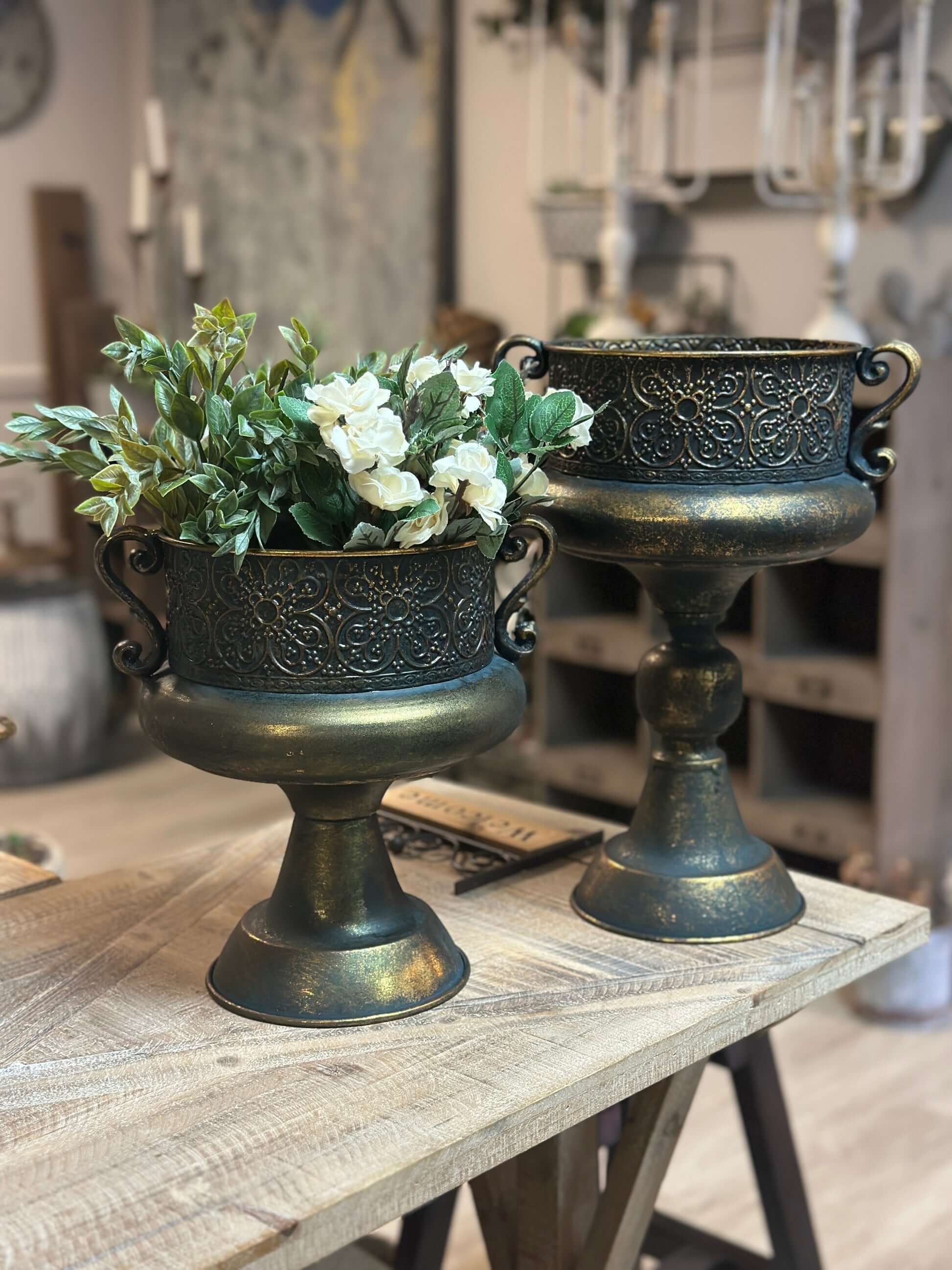 Antique Bronze Ornate Metal Urns