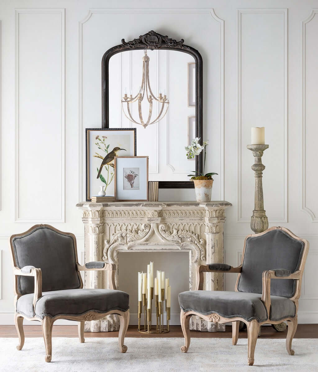 Antique White Fireplace Mantel with Distressed Vintage Finish