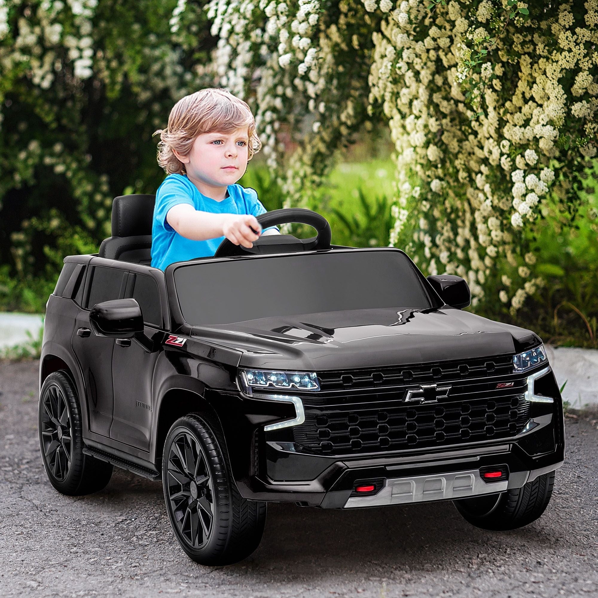 Aosom Chevrolet TAHOE Licensed Kids Ride on Car, 12V Battery Powered Kids Electric Car with Remote Control, Music, Lights, Horn, Suspension for 3-6 Years Old, Black