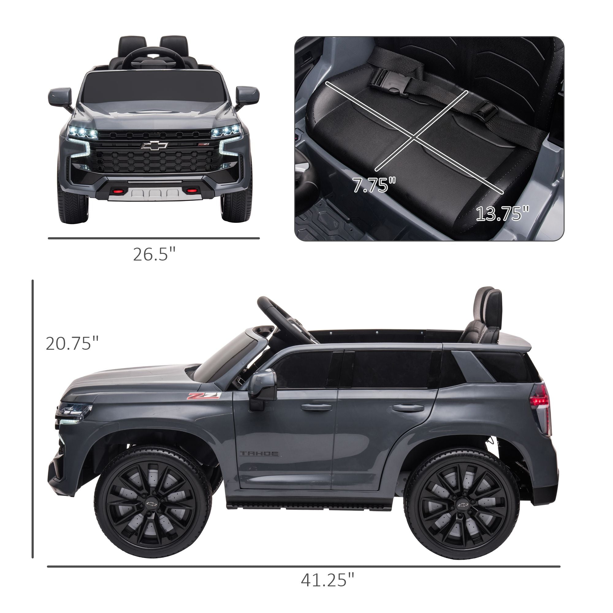 Aosom Chevrolet TAHOE Licensed Kids Ride on Car, 12V Battery Powered Kids Electric Car with Remote Control, Music, Lights, Horn, Suspension for 3-6 Years Old, Gray