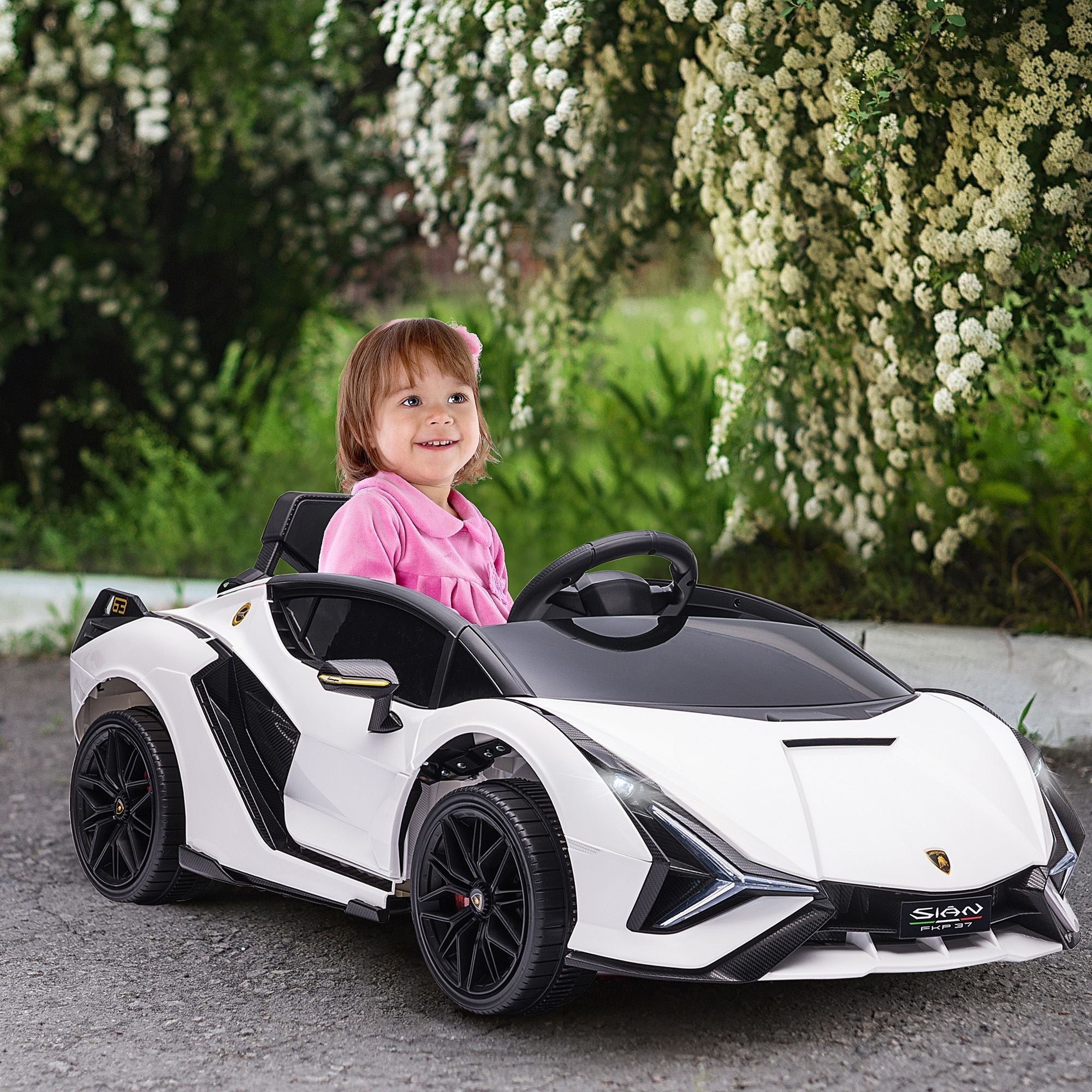 Aosom Lamborghini SIAN Licensed Kids Ride On Car, 12V Battery Powered Electric Sports Car Toy with Remote Control, Horn, Music, & Headlights, White