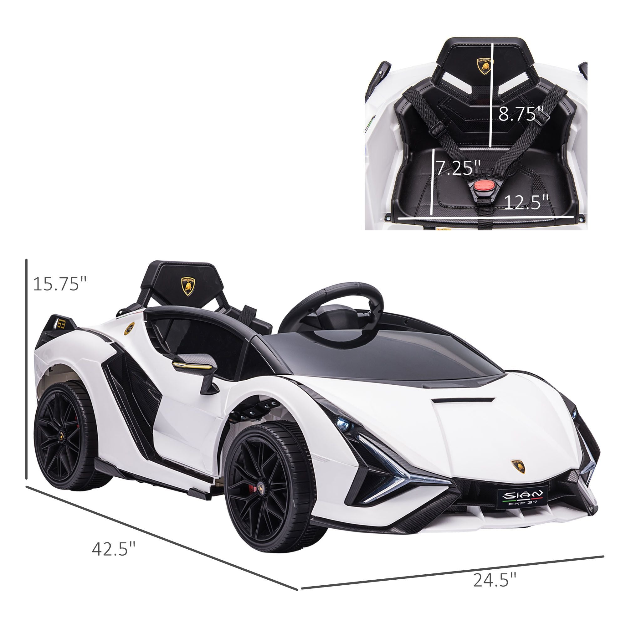 Aosom Lamborghini SIAN Licensed Kids Ride On Car, 12V Battery Powered Electric Sports Car Toy with Remote Control, Horn, Music, & Headlights, White