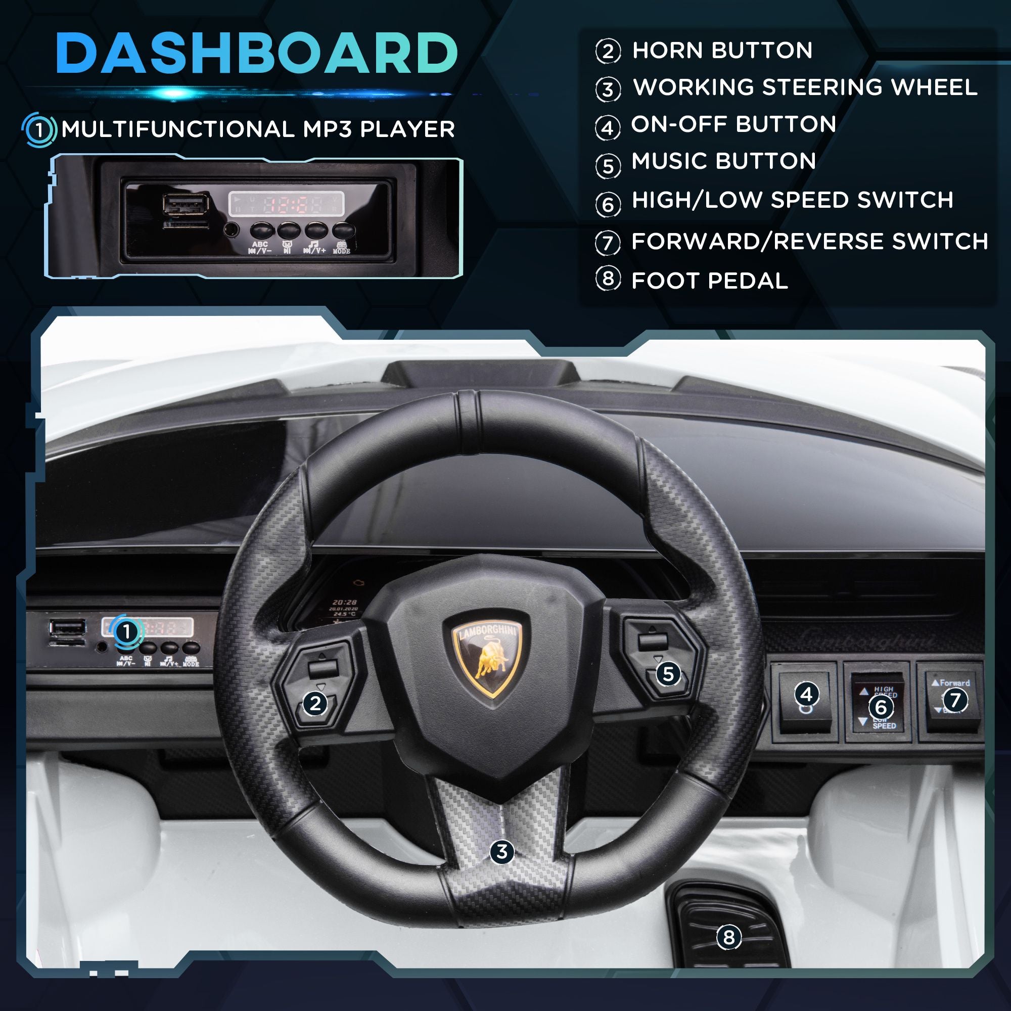 Aosom Lamborghini SIAN Licensed Kids Ride On Car, 12V Battery Powered Electric Sports Car Toy with Remote Control, Horn, Music, & Headlights, White