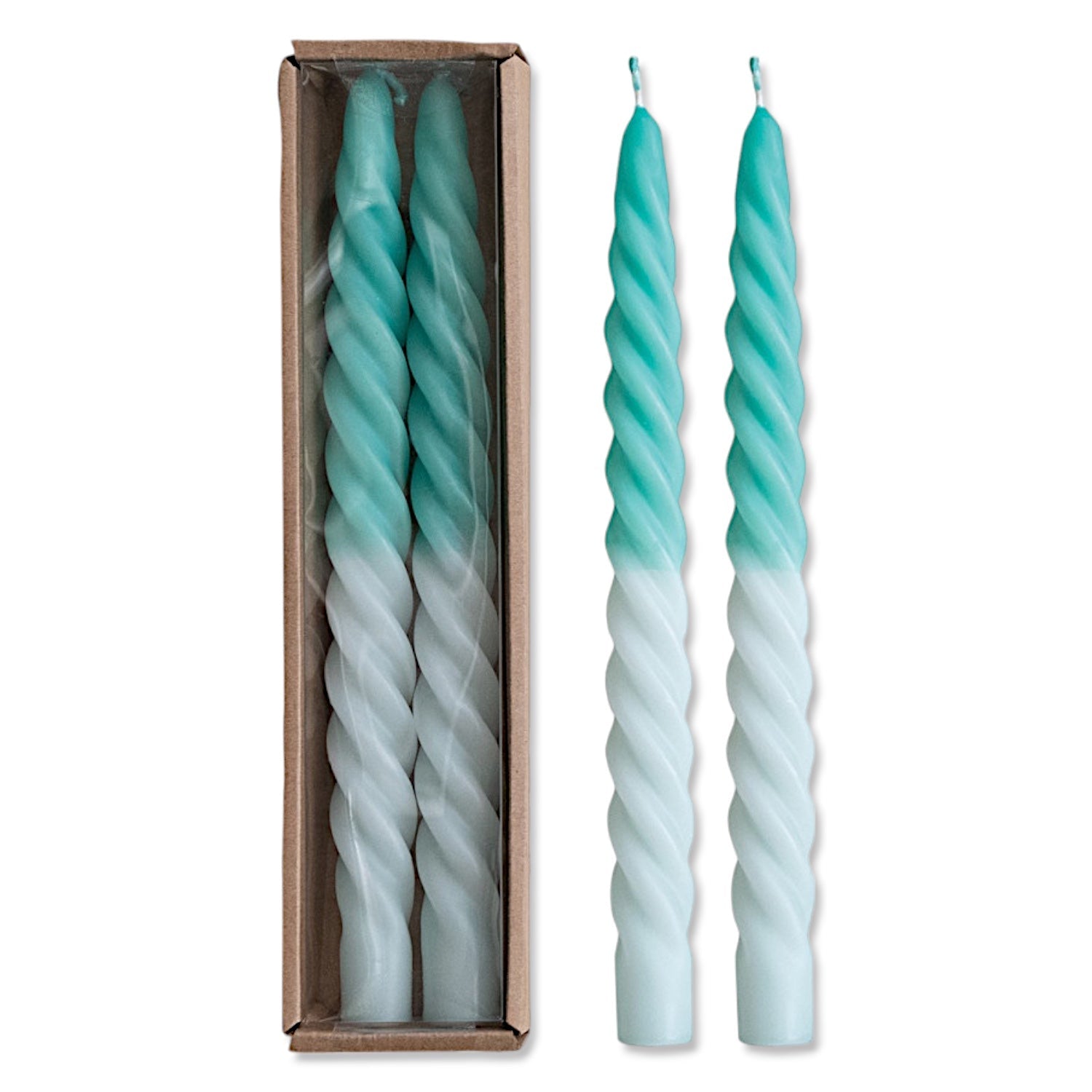 Ombre Aqua Unscented Twisted Taper Candles | Set of 2
