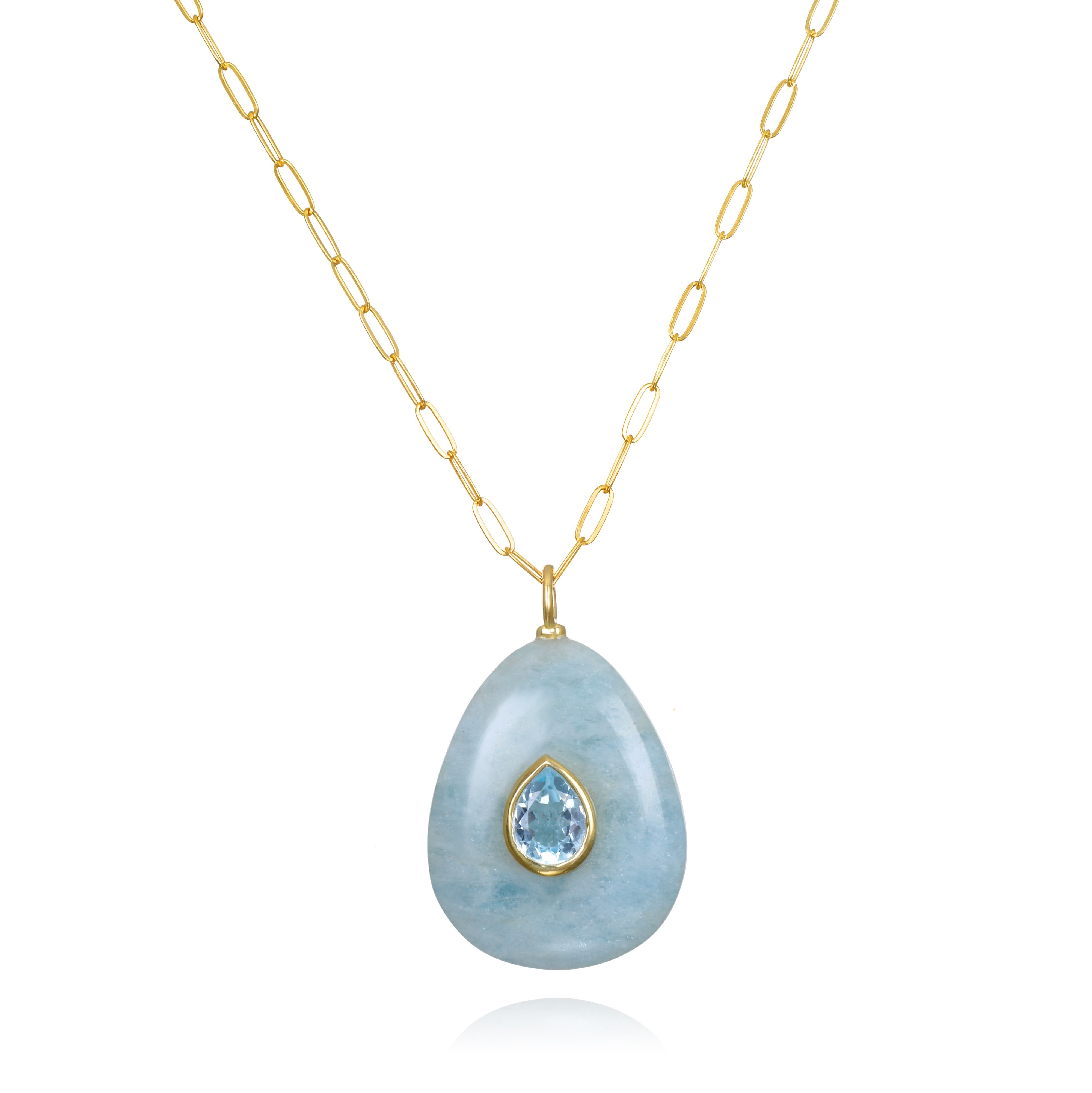 New!  Aquamarine & Blue Topaz Pear Pendant-Multiple Lengths