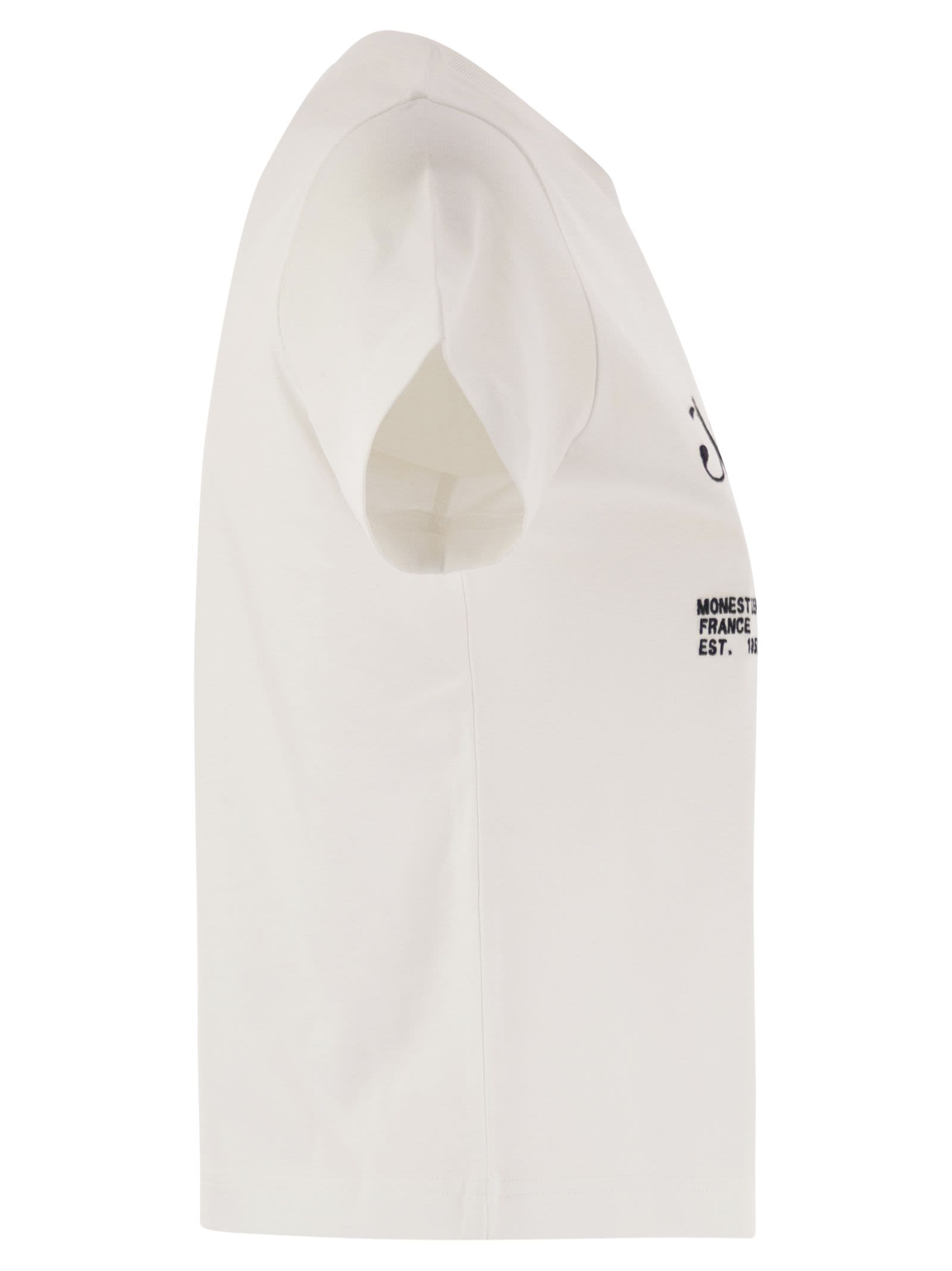 Moncler Women Cotton T-Shirt With Embroidered Cursive Logo