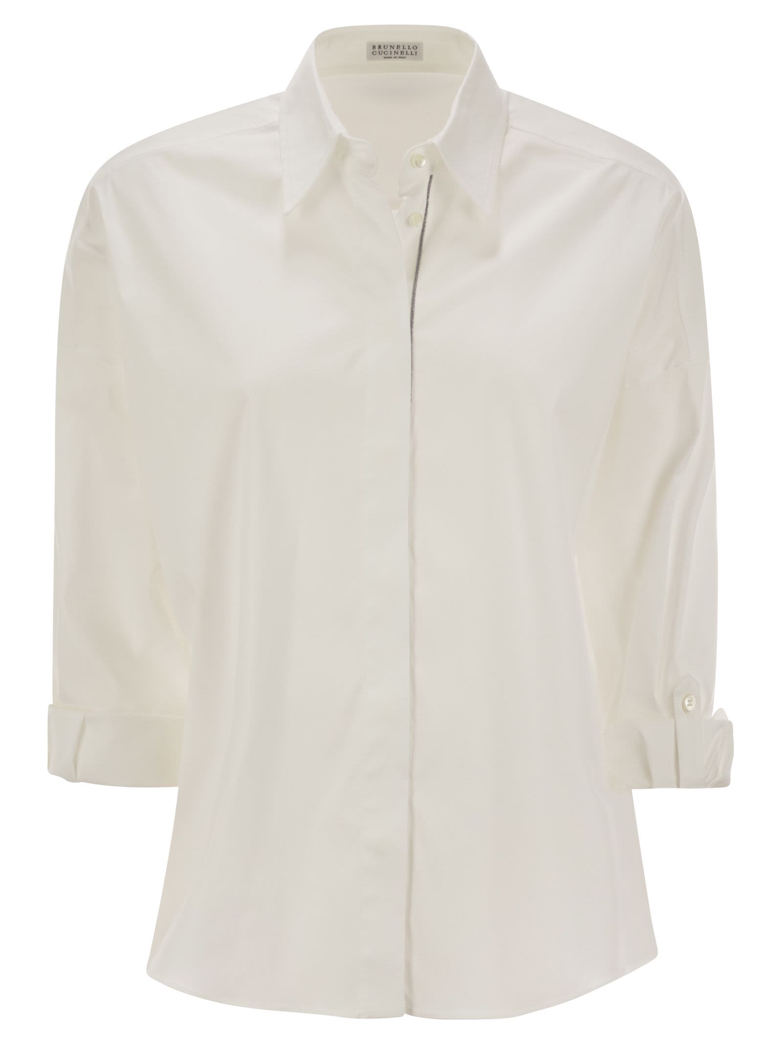 Brunello Cucinelli Women Stretch Cotton Poplin Shirt With Shiny Trim