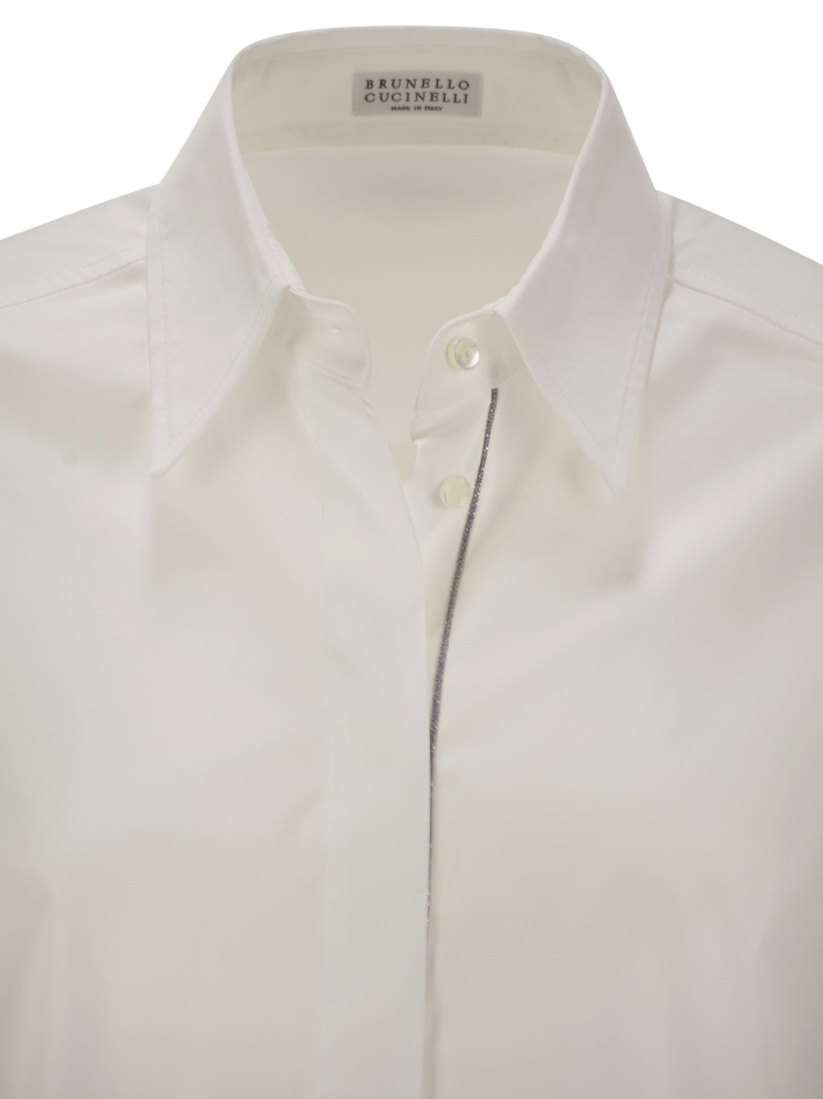 Brunello Cucinelli Women Stretch Cotton Poplin Shirt With Shiny Trim