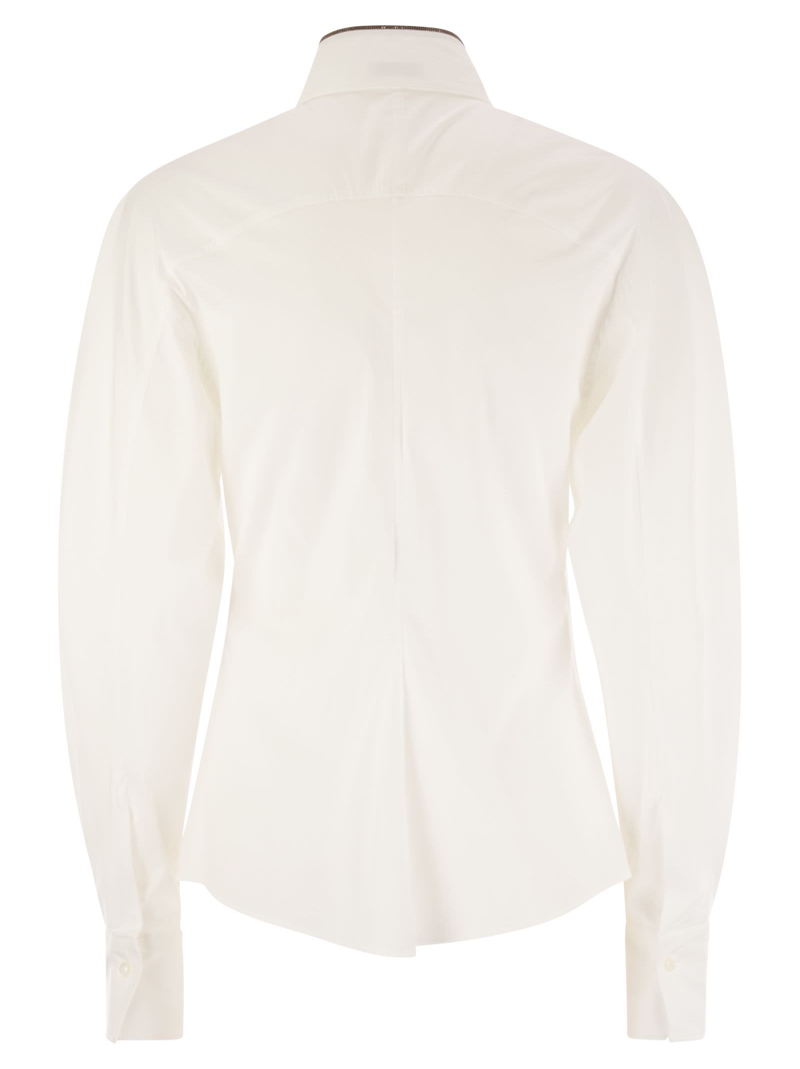 Brunello Cucinelli Women Stretch Cotton Poplin Shirt With Shiny Collar Detail