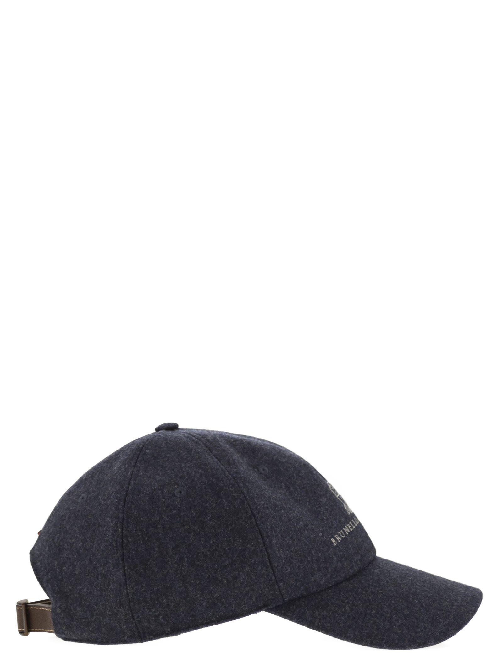 Brunello Cucinelli Men Virgin Wool Flannel Baseball Cap With Embroidery