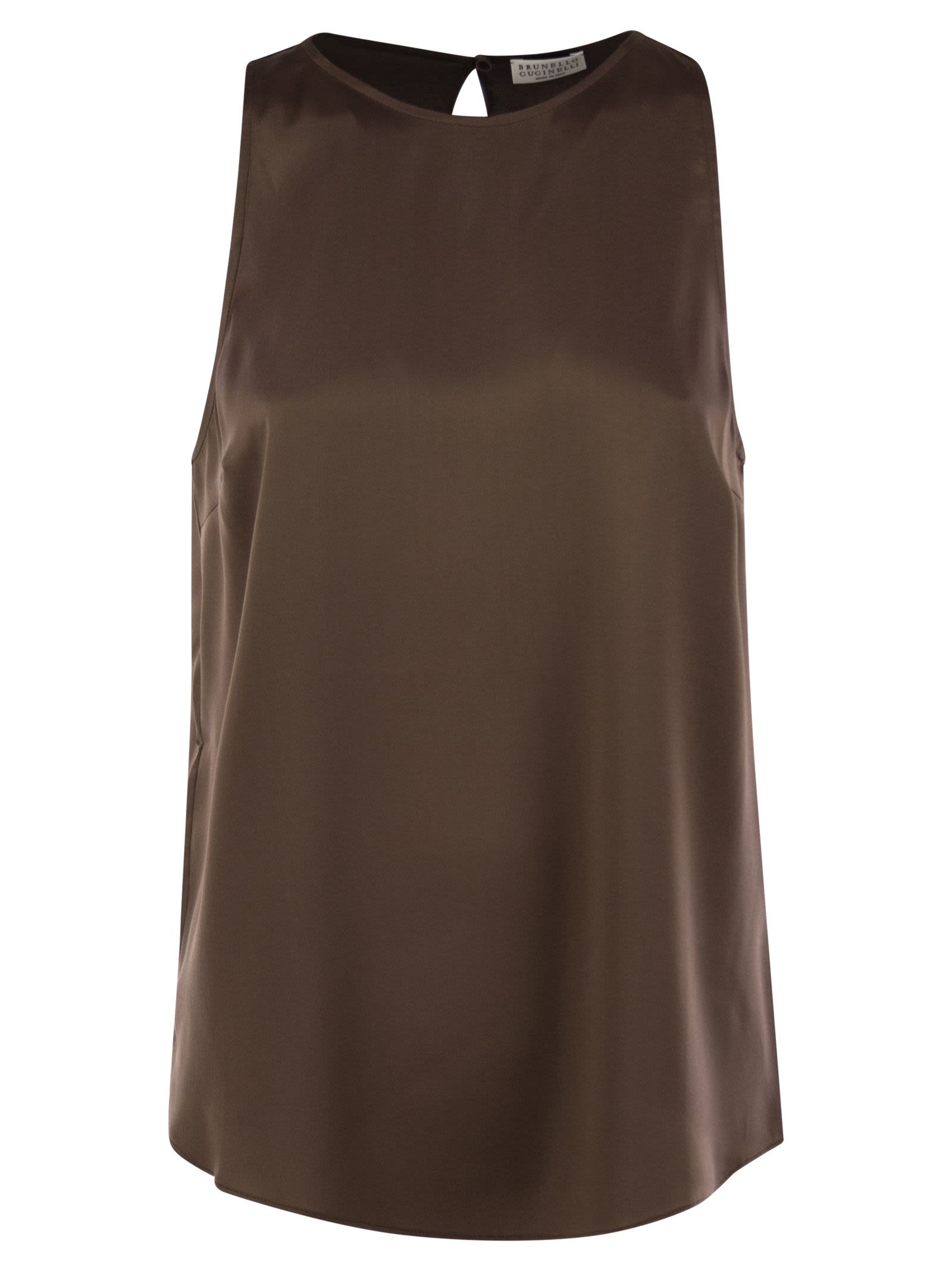 Brunello Cucinelli Women Stretch Silk Satin Top With Jewellery