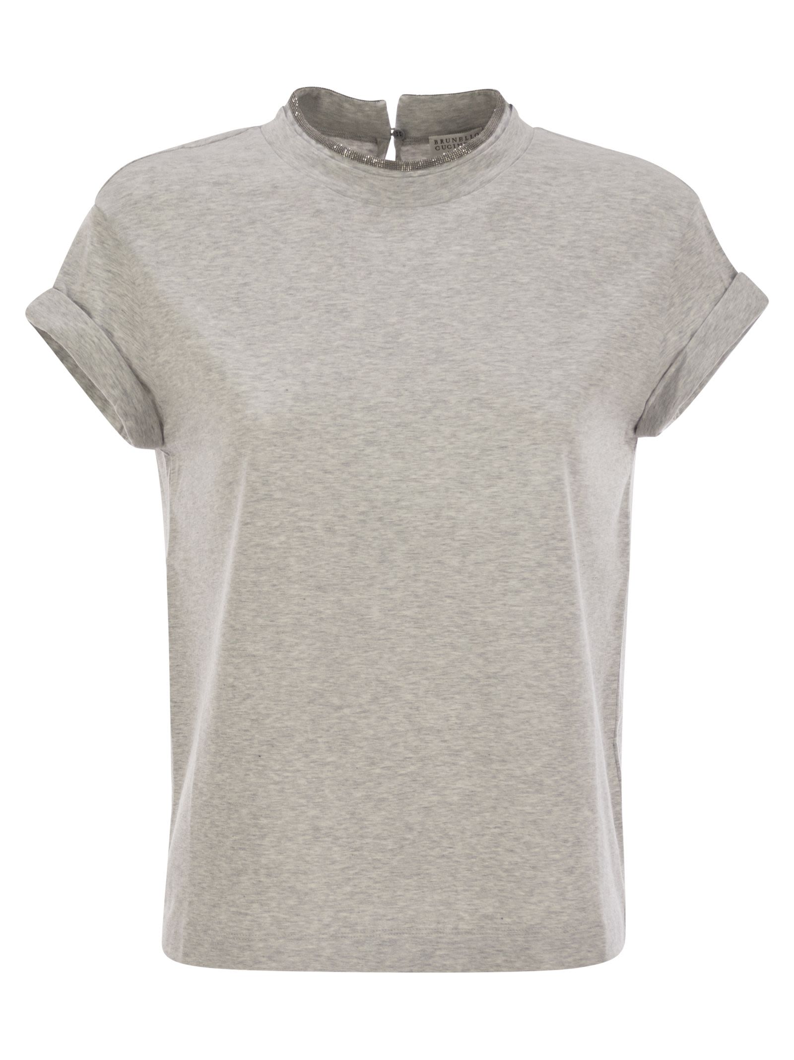 Brunello Cucinelli Women Stretch Cotton Jersey T-Shirt With Precious Faux-Layering