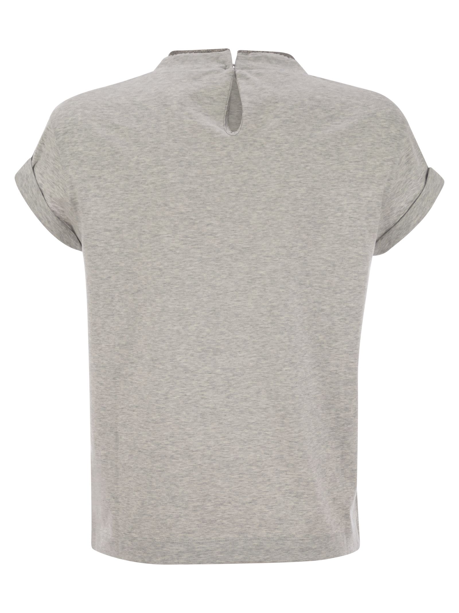 Brunello Cucinelli Women Stretch Cotton Jersey T-Shirt With Precious Faux-Layering