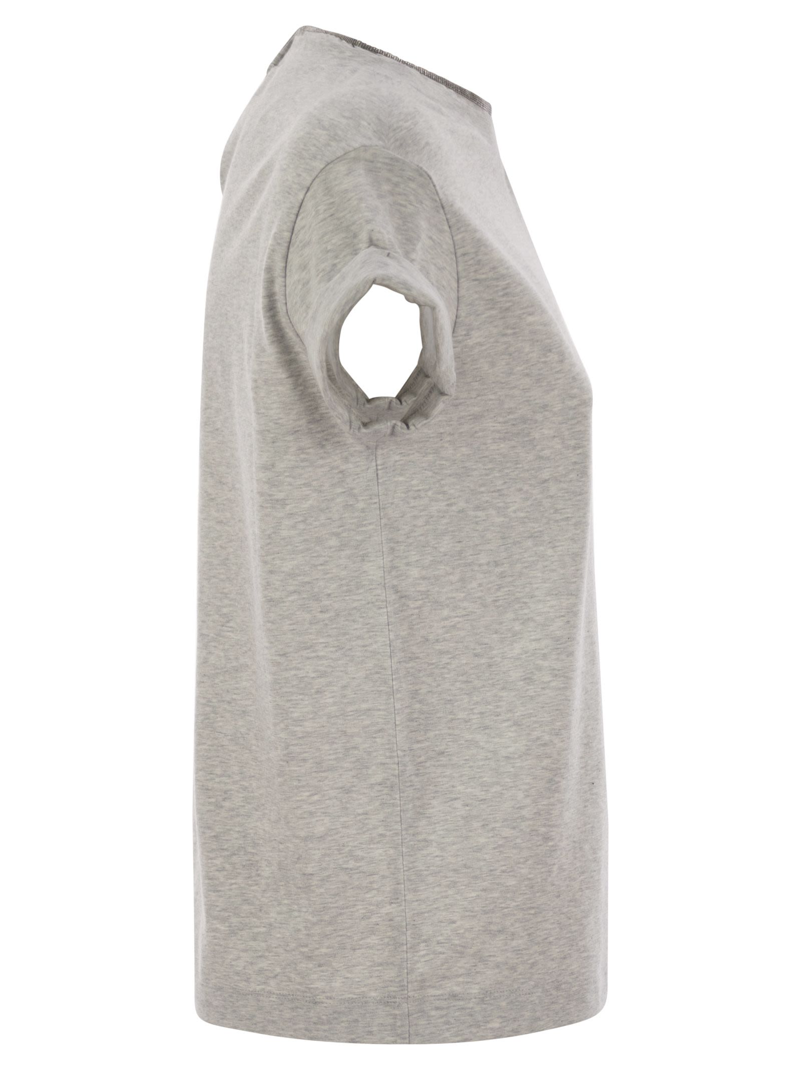 Brunello Cucinelli Women Stretch Cotton Jersey T-Shirt With Precious Faux-Layering