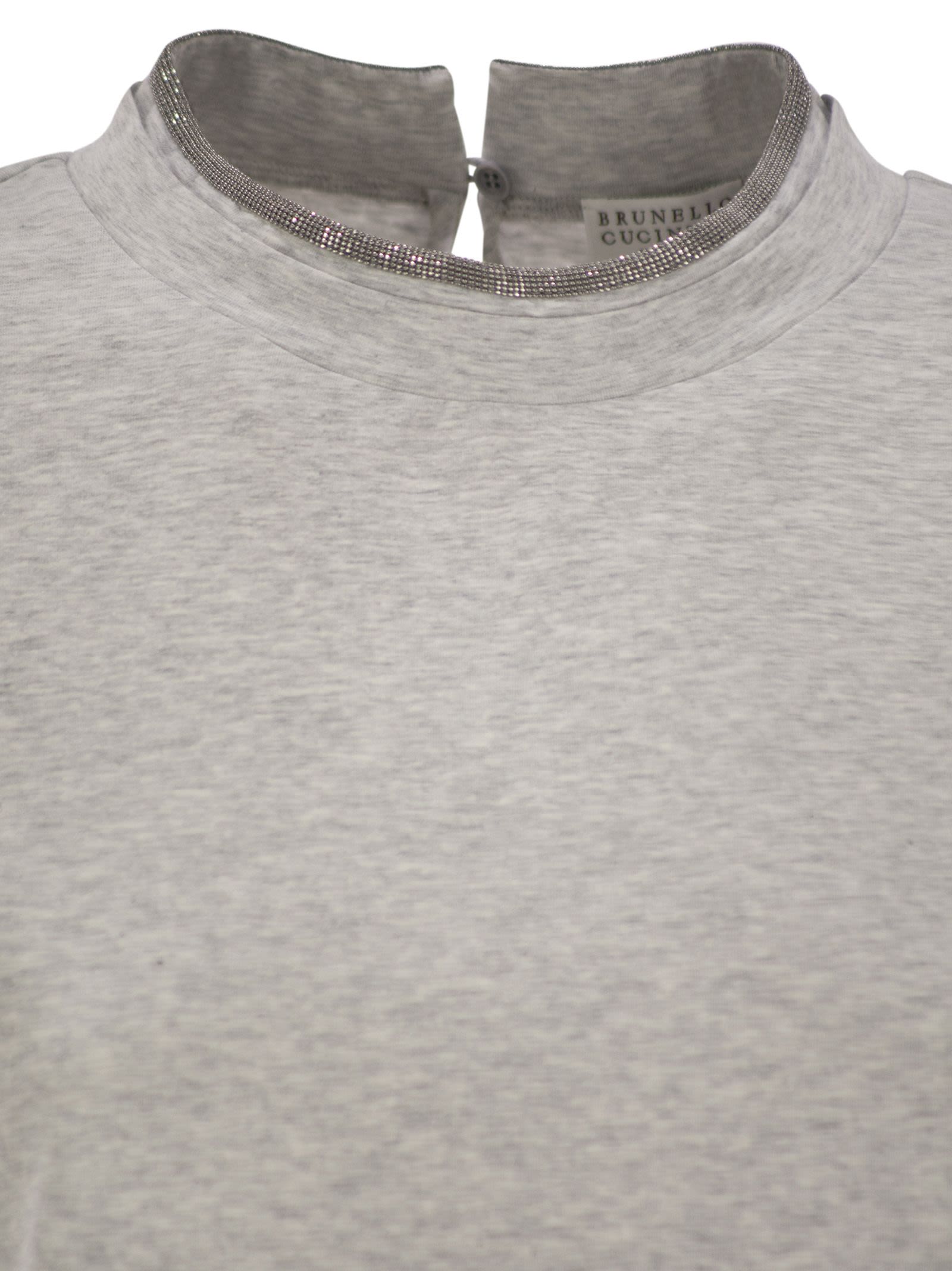 Brunello Cucinelli Women Stretch Cotton Jersey T-Shirt With Precious Faux-Layering