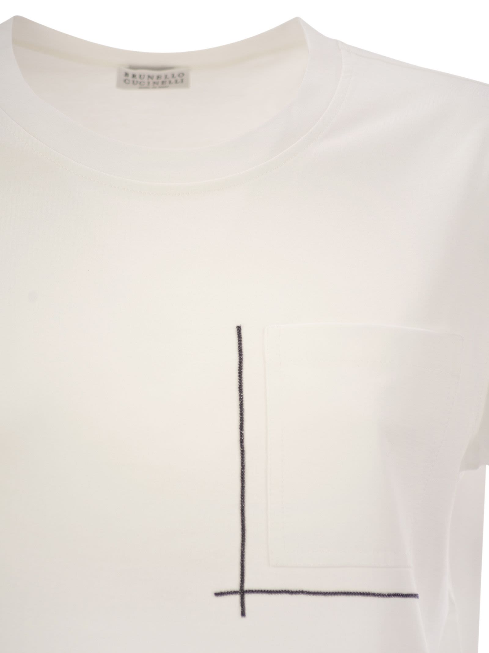 Brunello Cucinelli Women Cotton Jersey T-Shirt With Shiny Pocket Detail