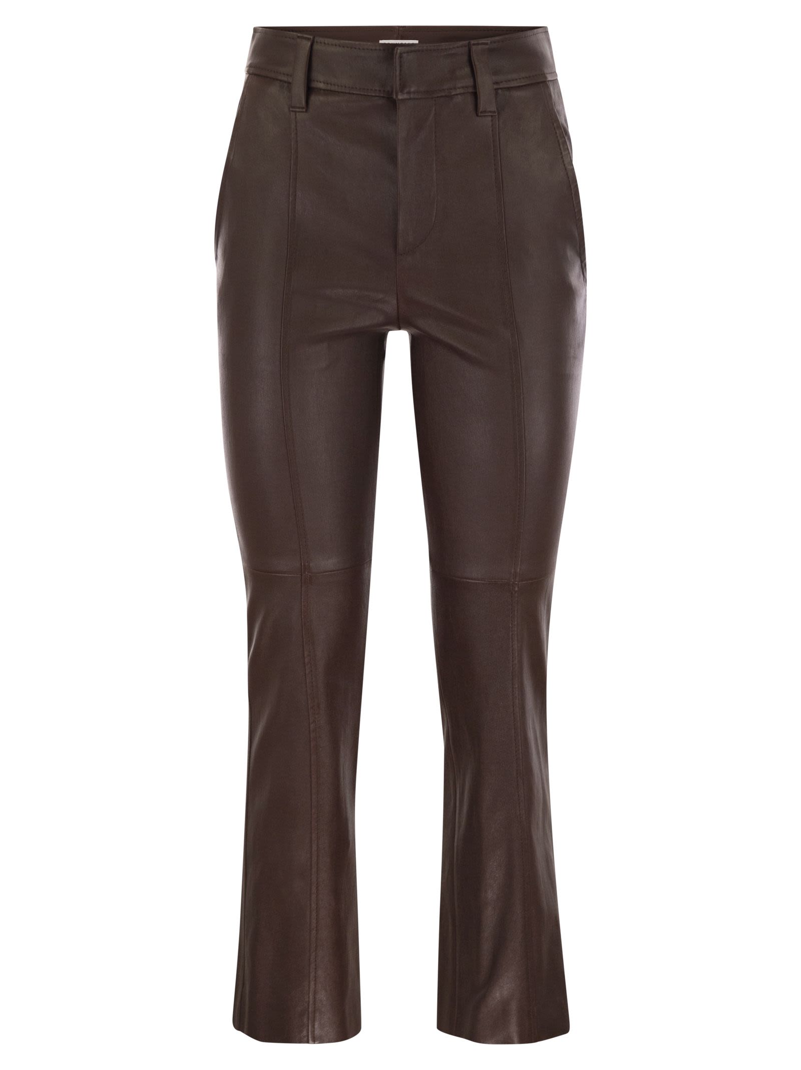Brunello Cucinelli Women Stretch Nappa Leather Square Cigarette Trousers With Jewellery