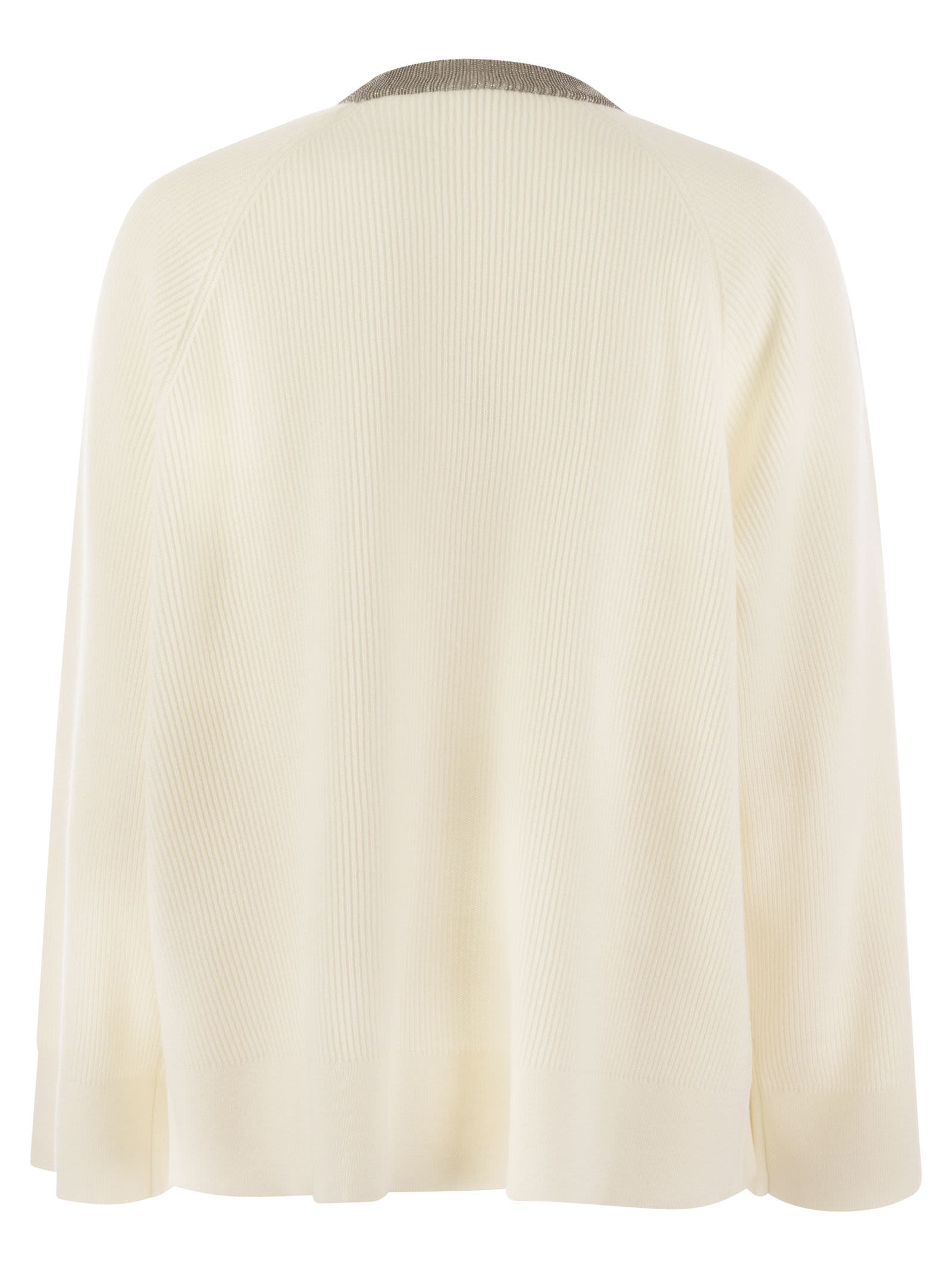 Brunello Cucinelli Women Ribbed Cashmere Sweater With Necklace