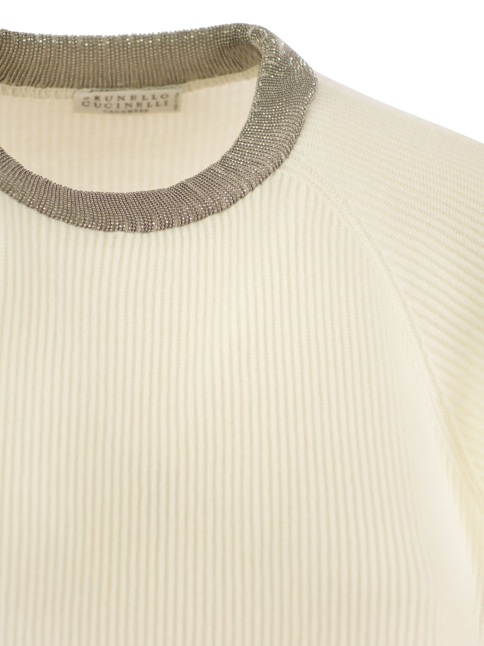 Brunello Cucinelli Women Ribbed Cashmere Sweater With Necklace
