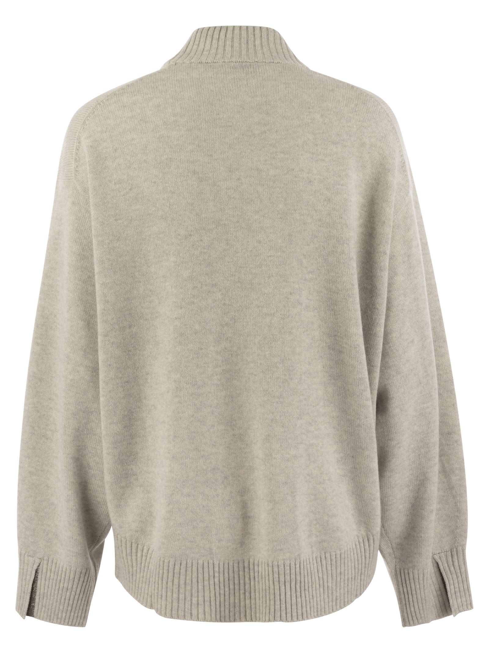 Brunello Cucinelli Women Cashmere Chimney Neck Sweater With Shiny Cuff Details