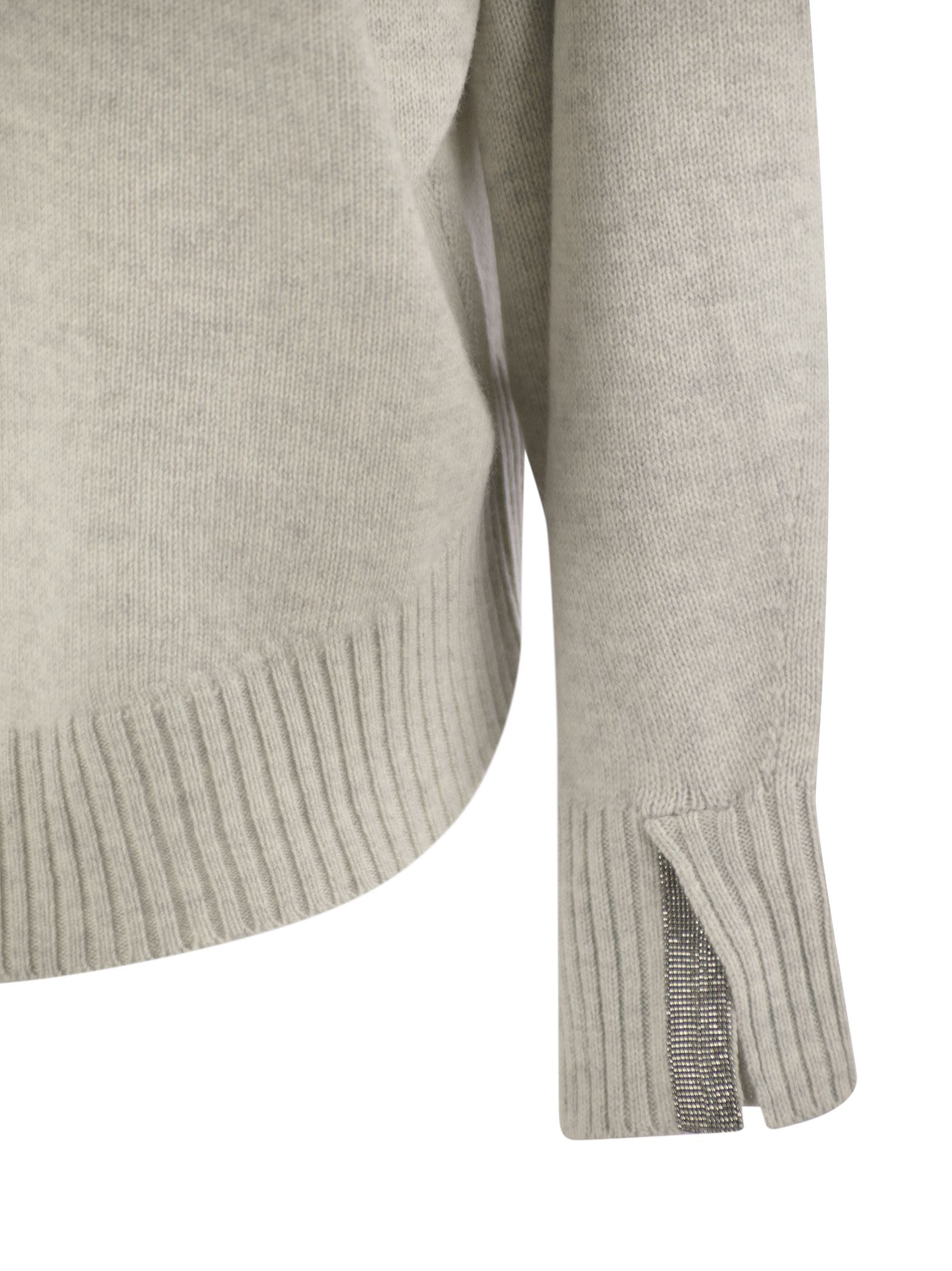Brunello Cucinelli Women Cashmere Chimney Neck Sweater With Shiny Cuff Details