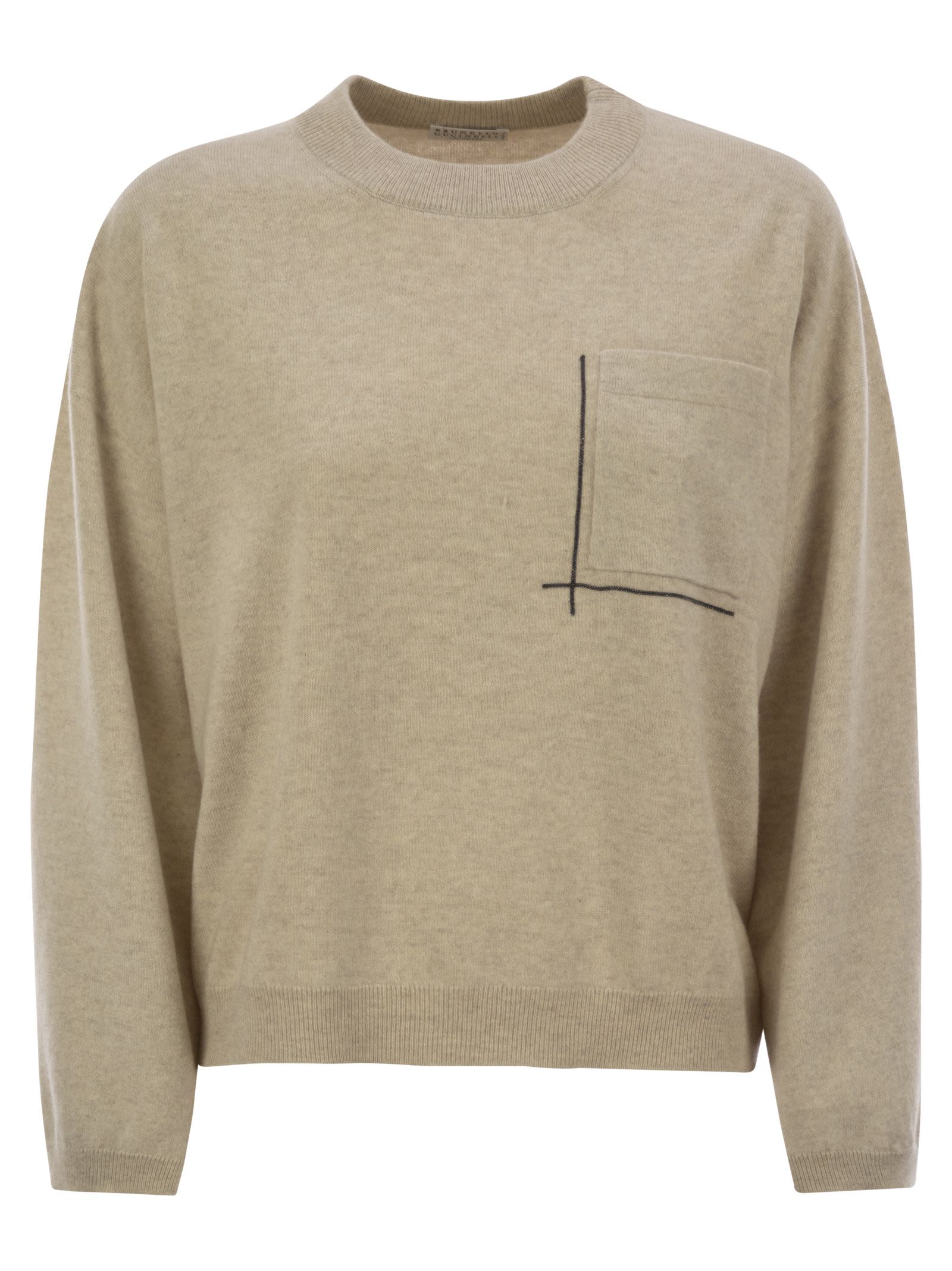 Brunello Cucinelli Women Virgin Wool, Cashmere And Silk Sweater With Shiny Pocket Detail