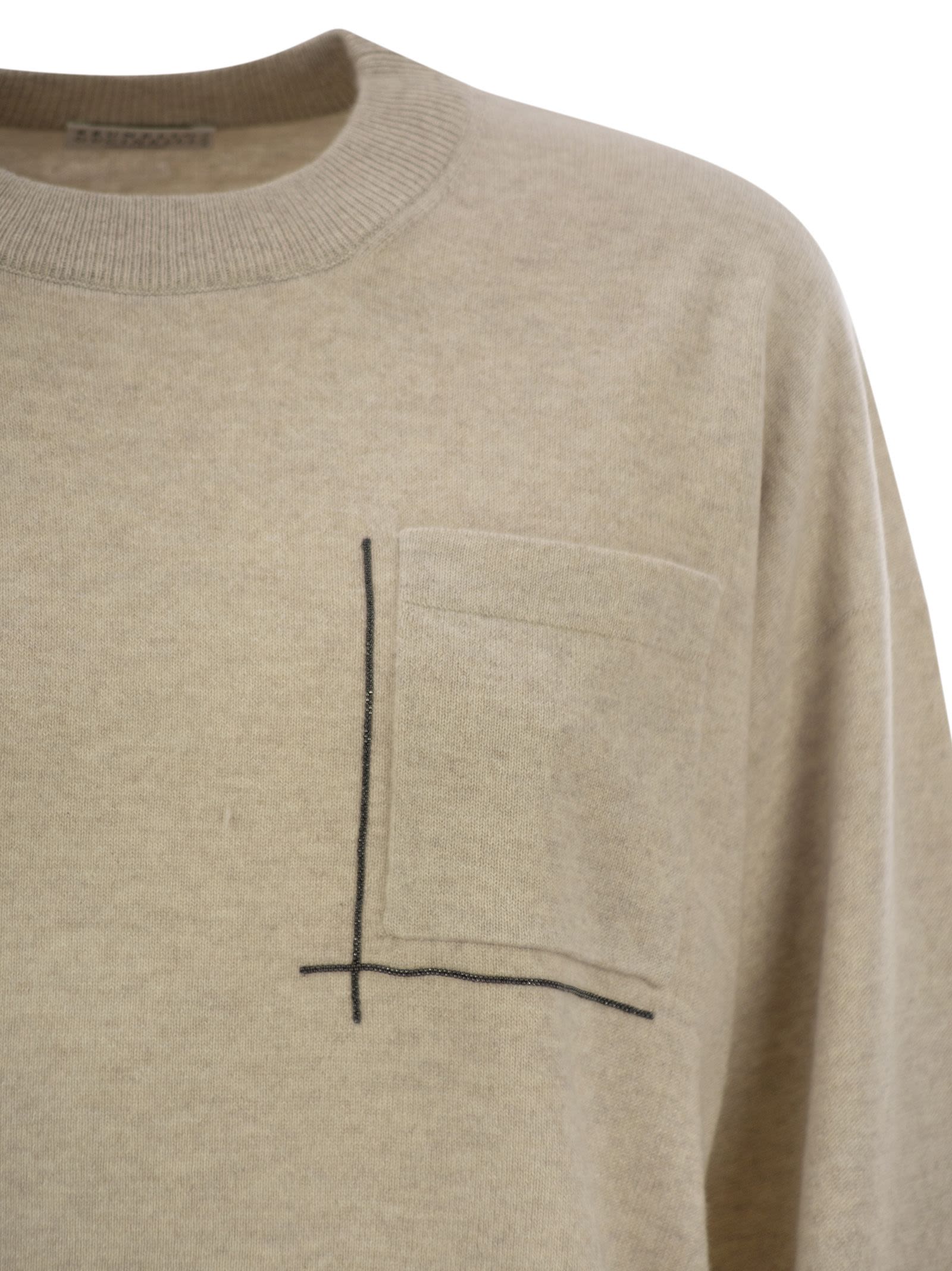 Brunello Cucinelli Women Virgin Wool, Cashmere And Silk Sweater With Shiny Pocket Detail