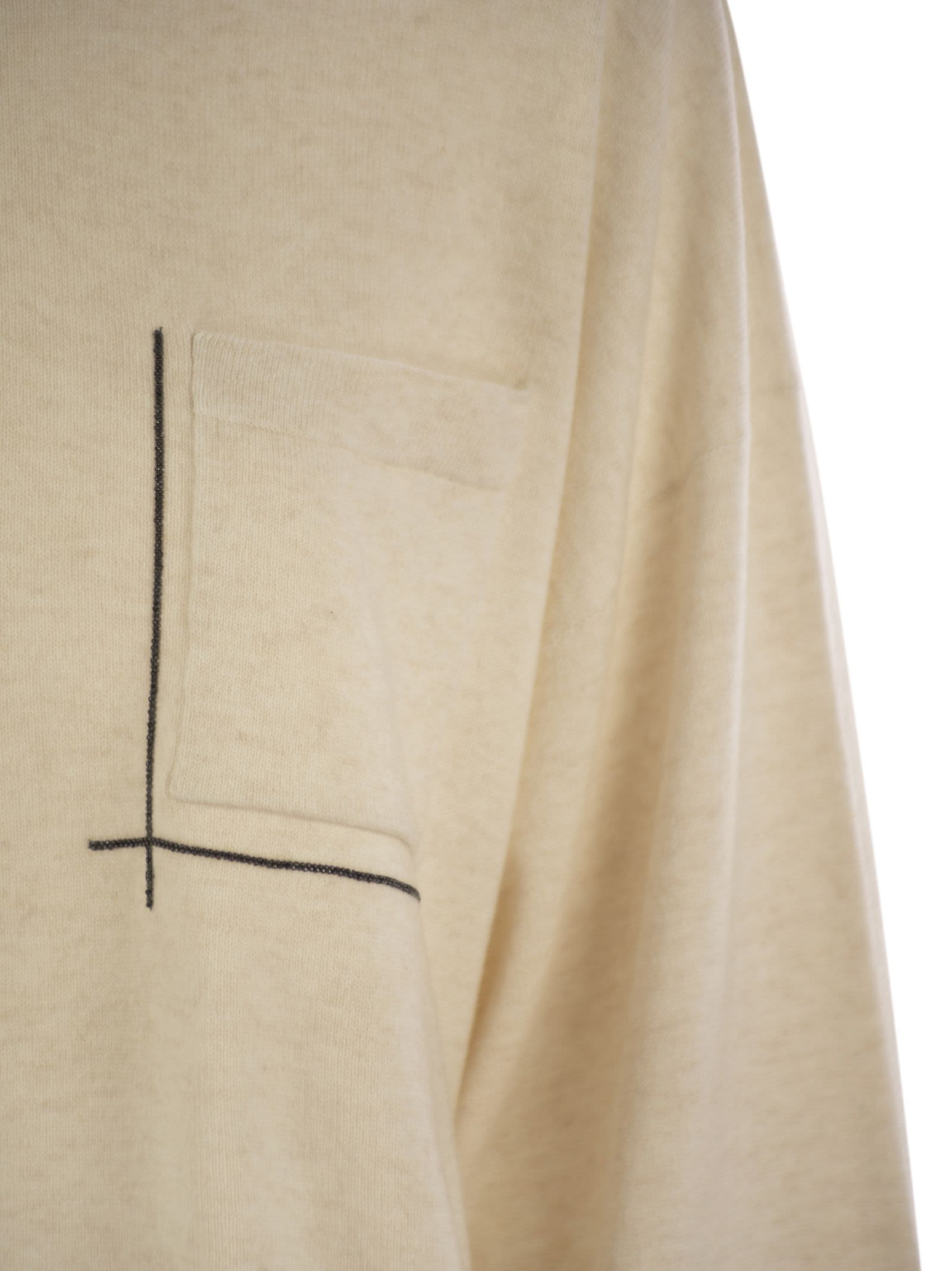 Brunello Cucinelli Women Virgin Wool, Cashmere And Silk Sweater With Shiny Pocket Detail