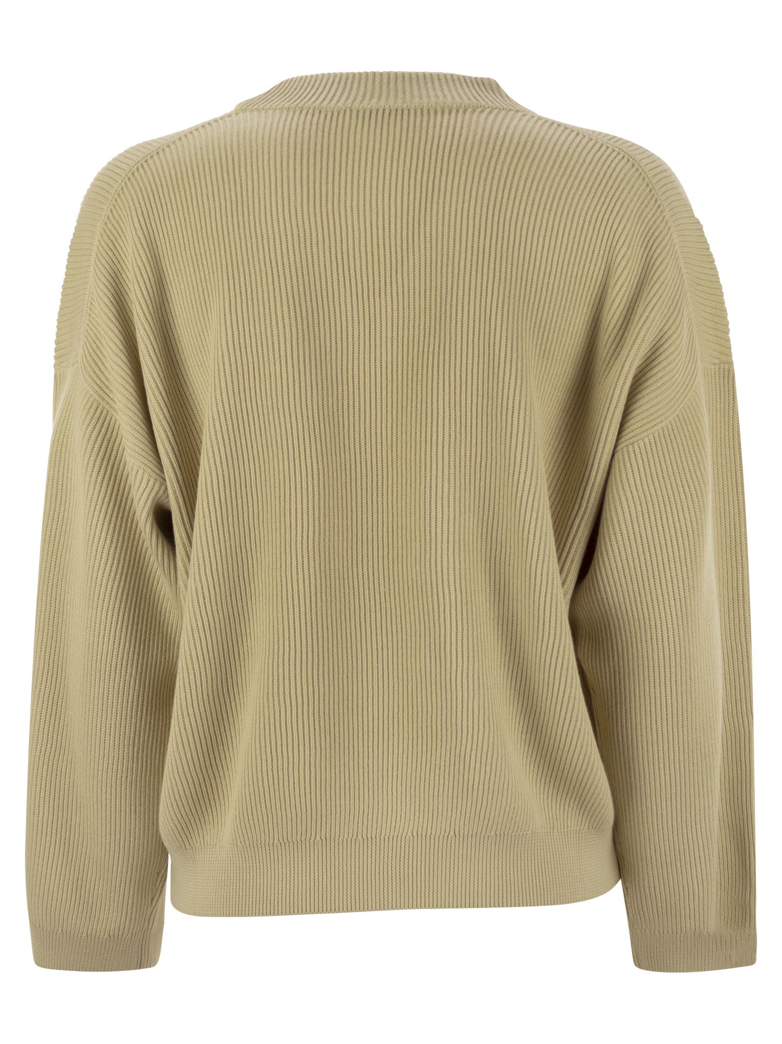 Brunello Cucinelli Women Cotton Rib Sweater With Shiny Detail