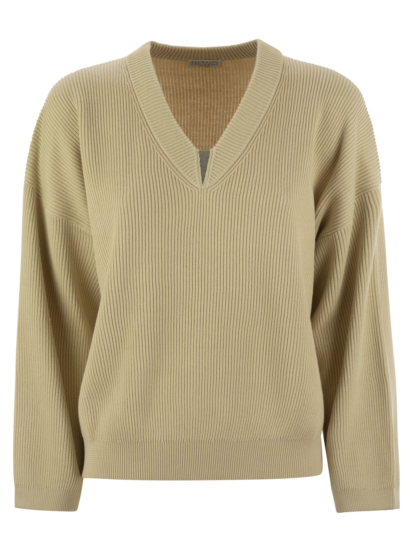Brunello Cucinelli Women Cotton Rib Sweater With Shiny Detail