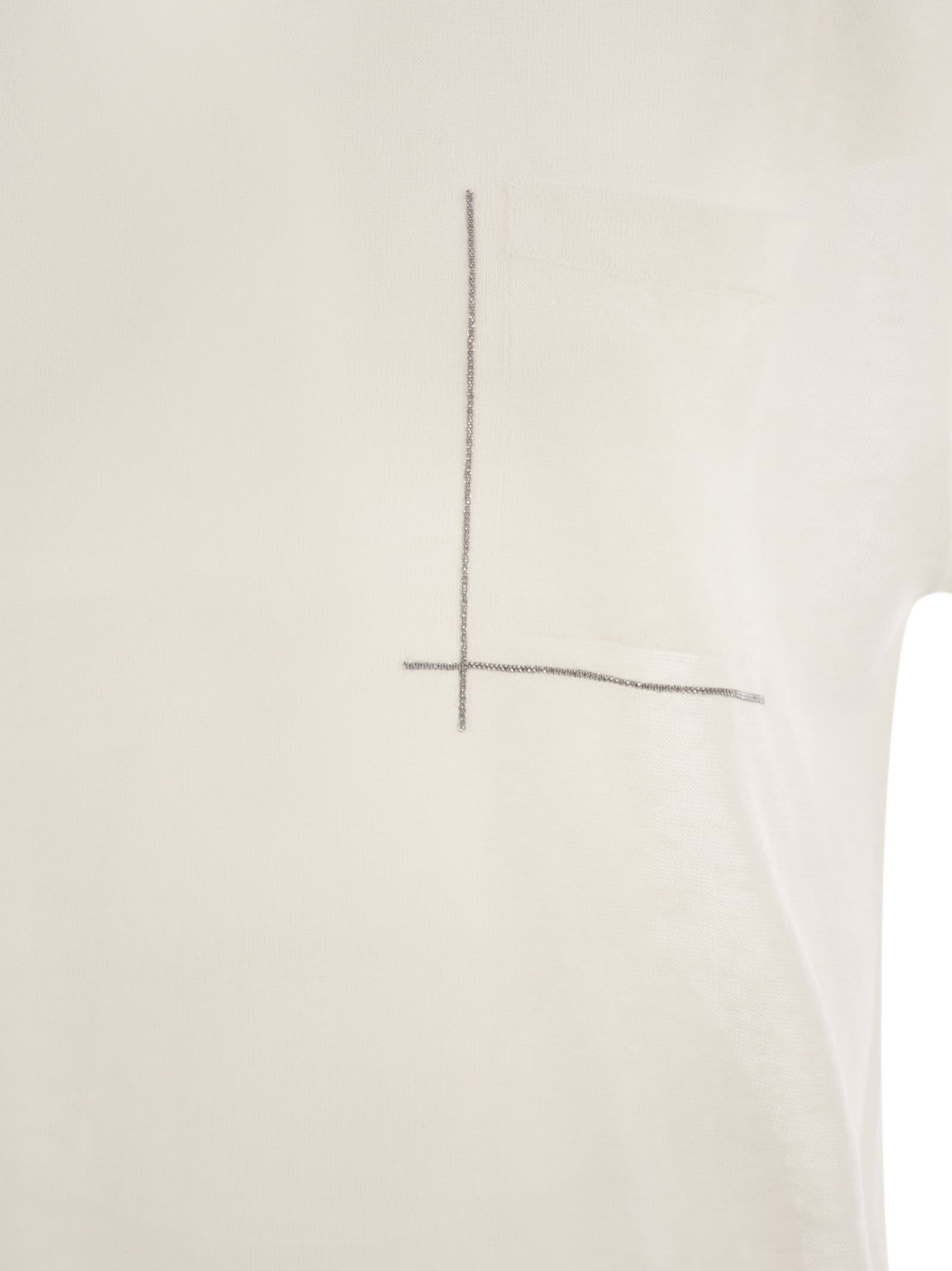 Brunello Cucinelli Women Linen-Blend T-Shirt With Shiny Pocket Detail
