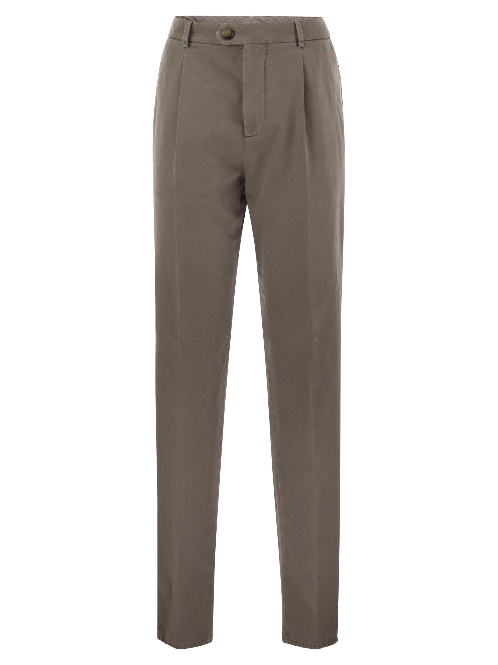 Brunello Cucinelli Men Leisure Fit Trousers In Garment-Dyed Cotton Velvet With Darts