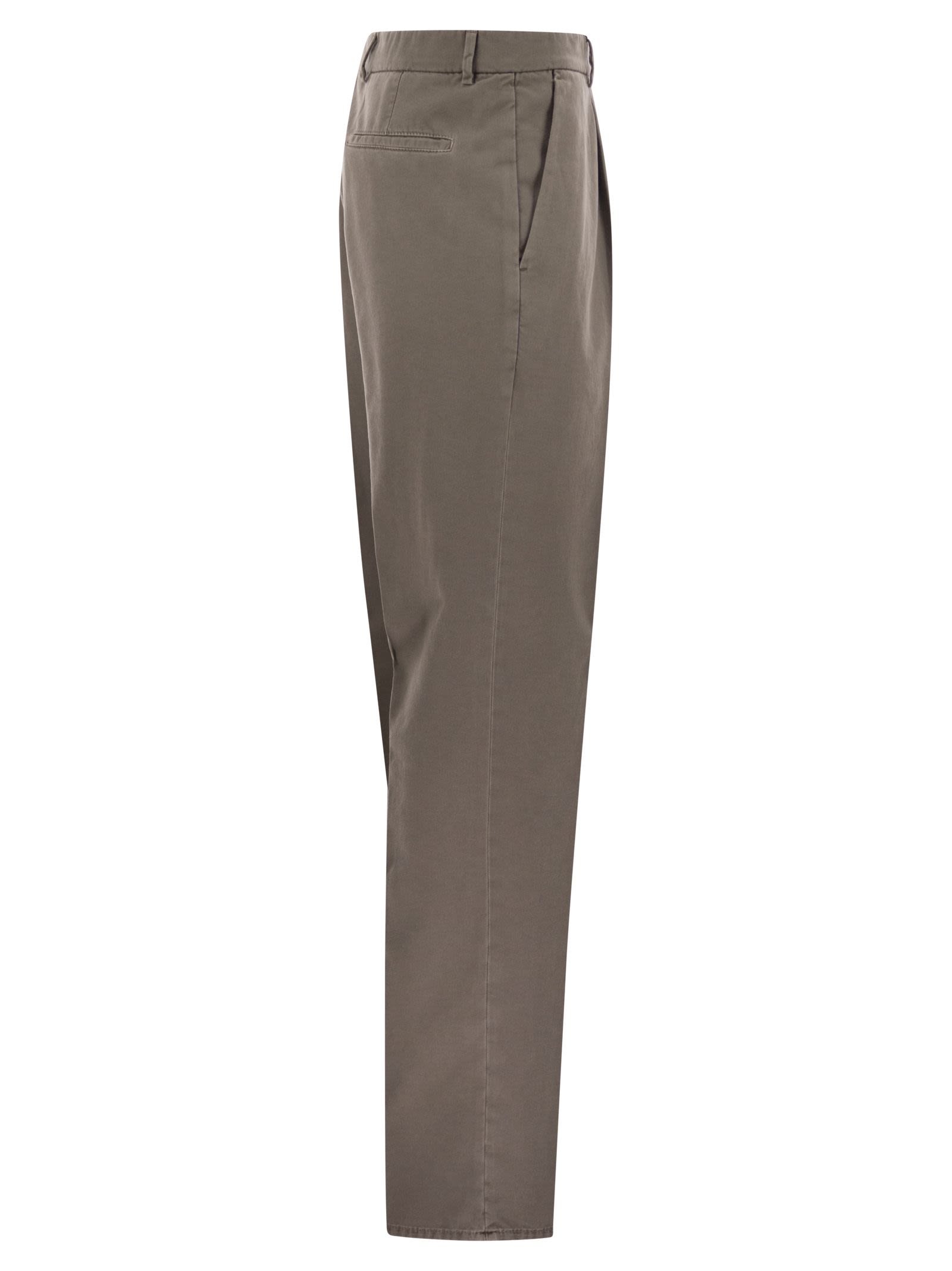 Brunello Cucinelli Men Leisure Fit Trousers In Garment-Dyed Cotton Velvet With Darts