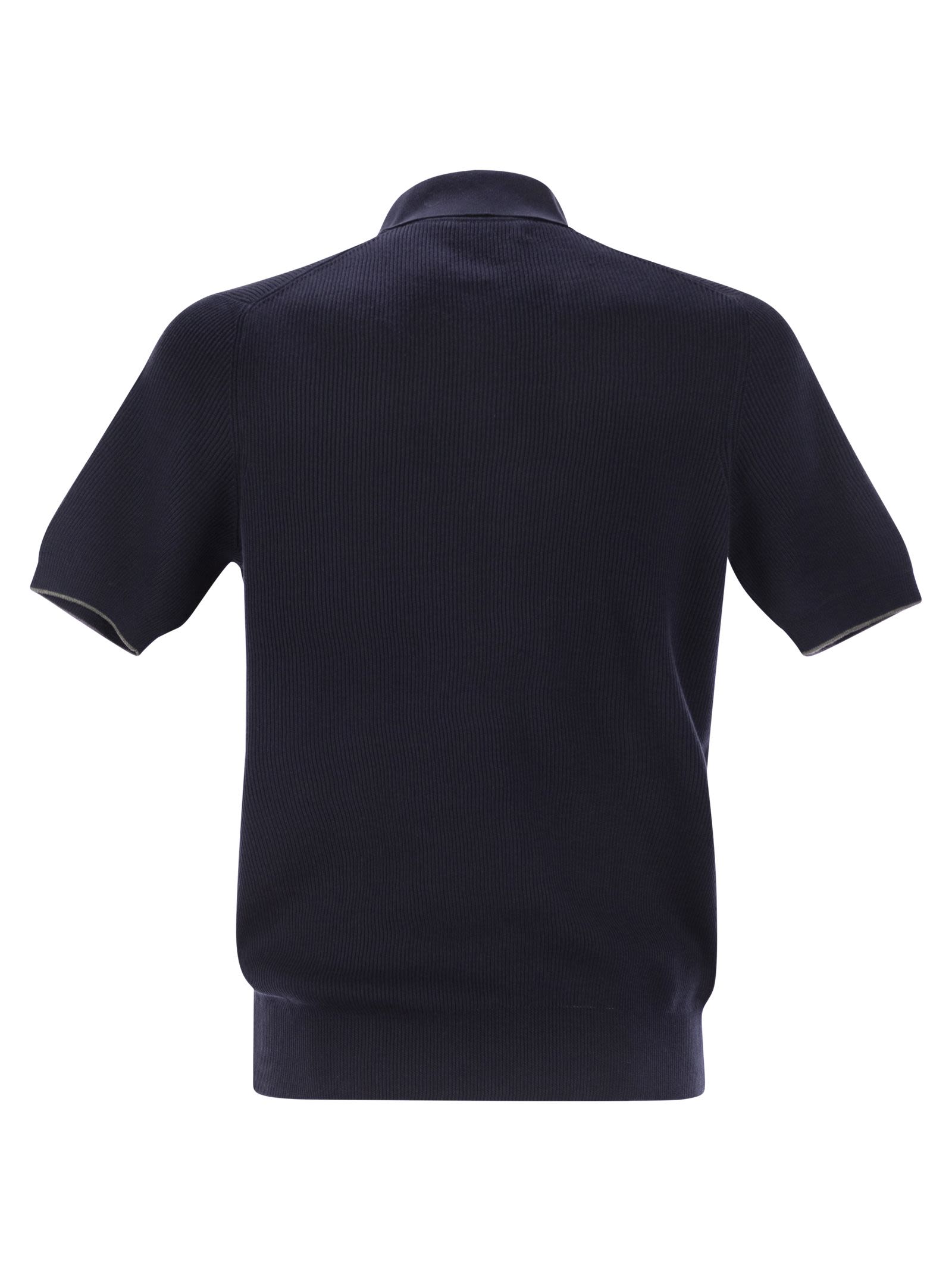 Brunello Cucinelli Men Ribbed Cotton Polo-Style Jersey