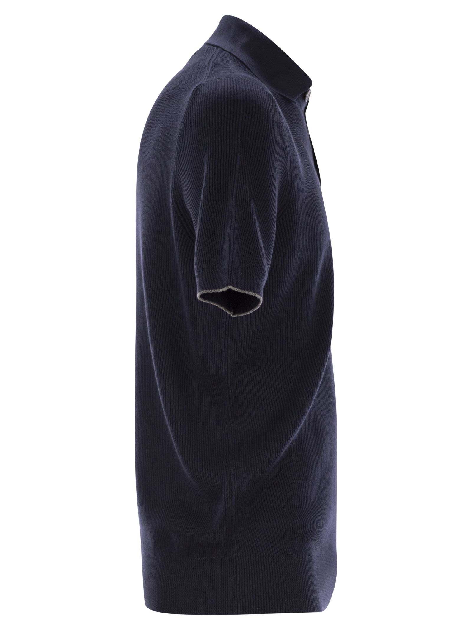 Brunello Cucinelli Men Ribbed Cotton Polo-Style Jersey