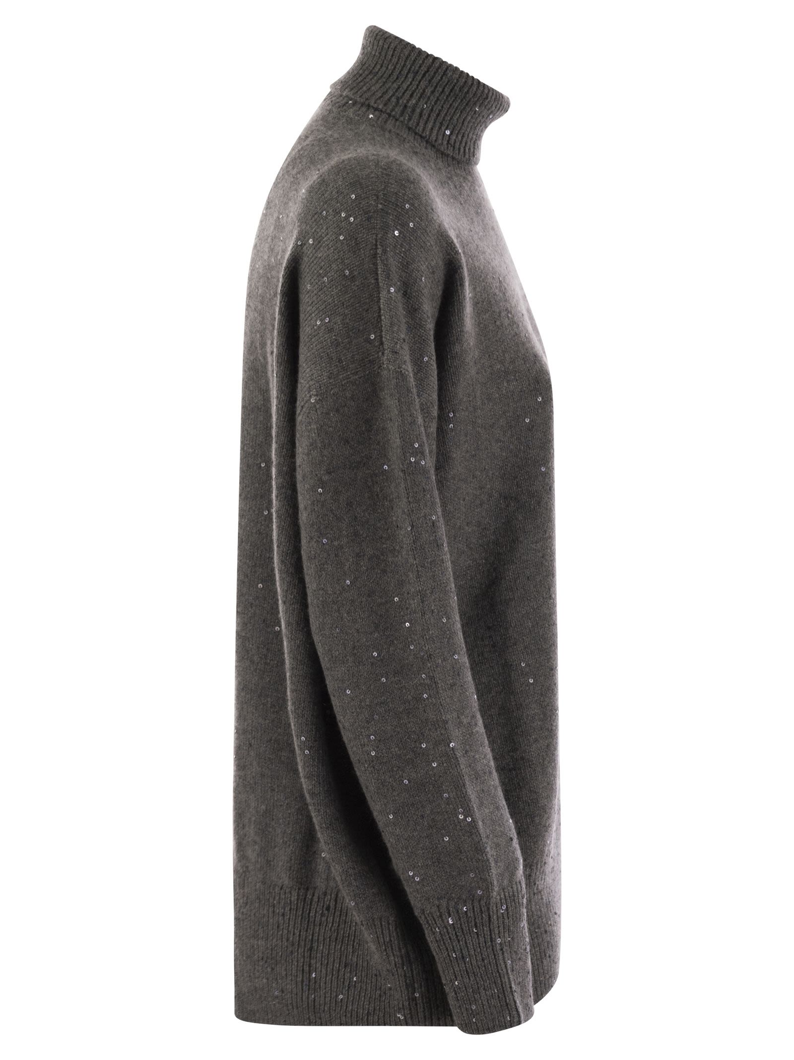 Brunello Cucinelli Women Cashmere And Silk Turtleneck Sweater With Micro Sequins